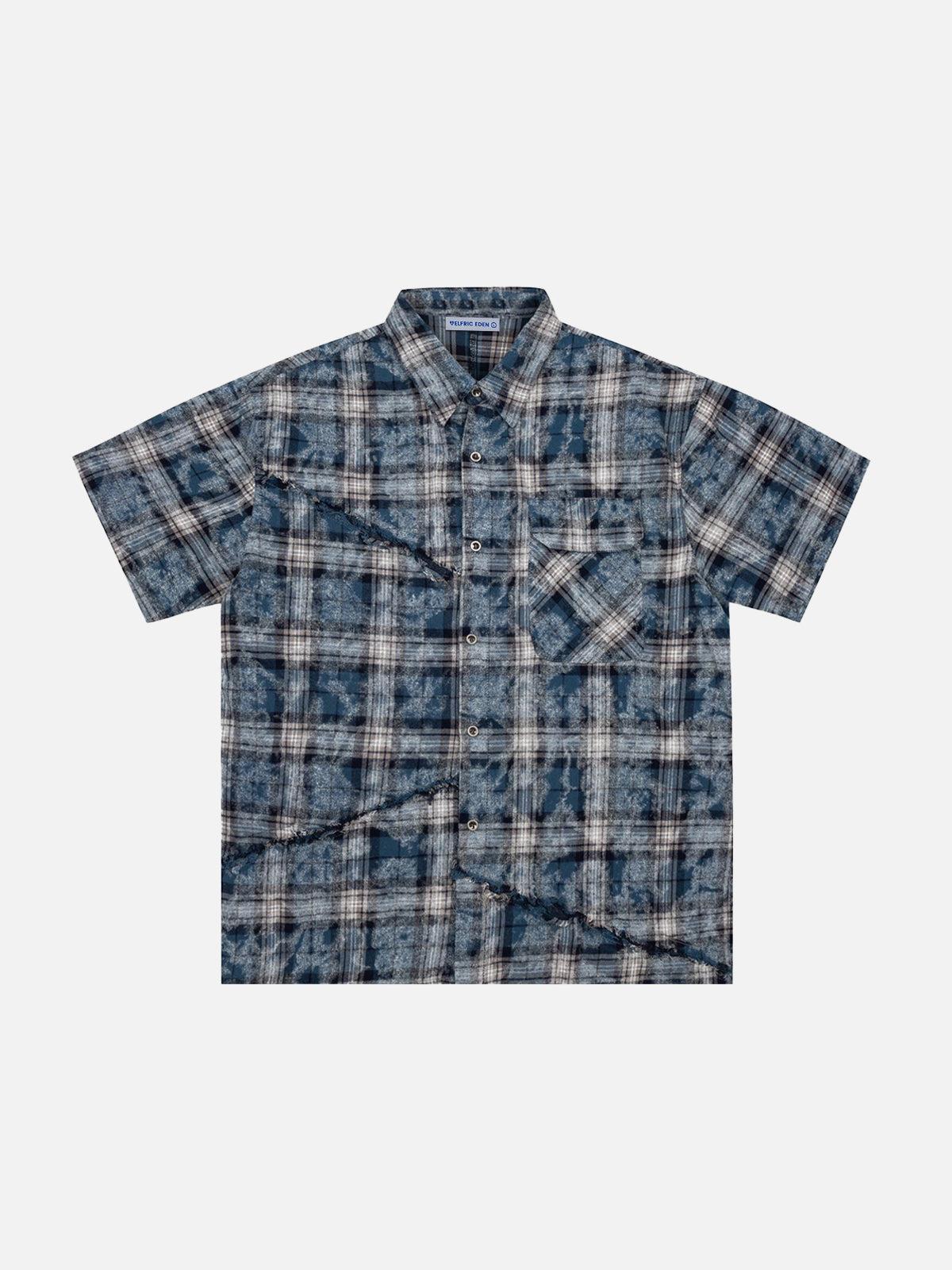 Aelfric Eden Tie dye Plaid Patchwork Short Sleeve Shirt Product Image