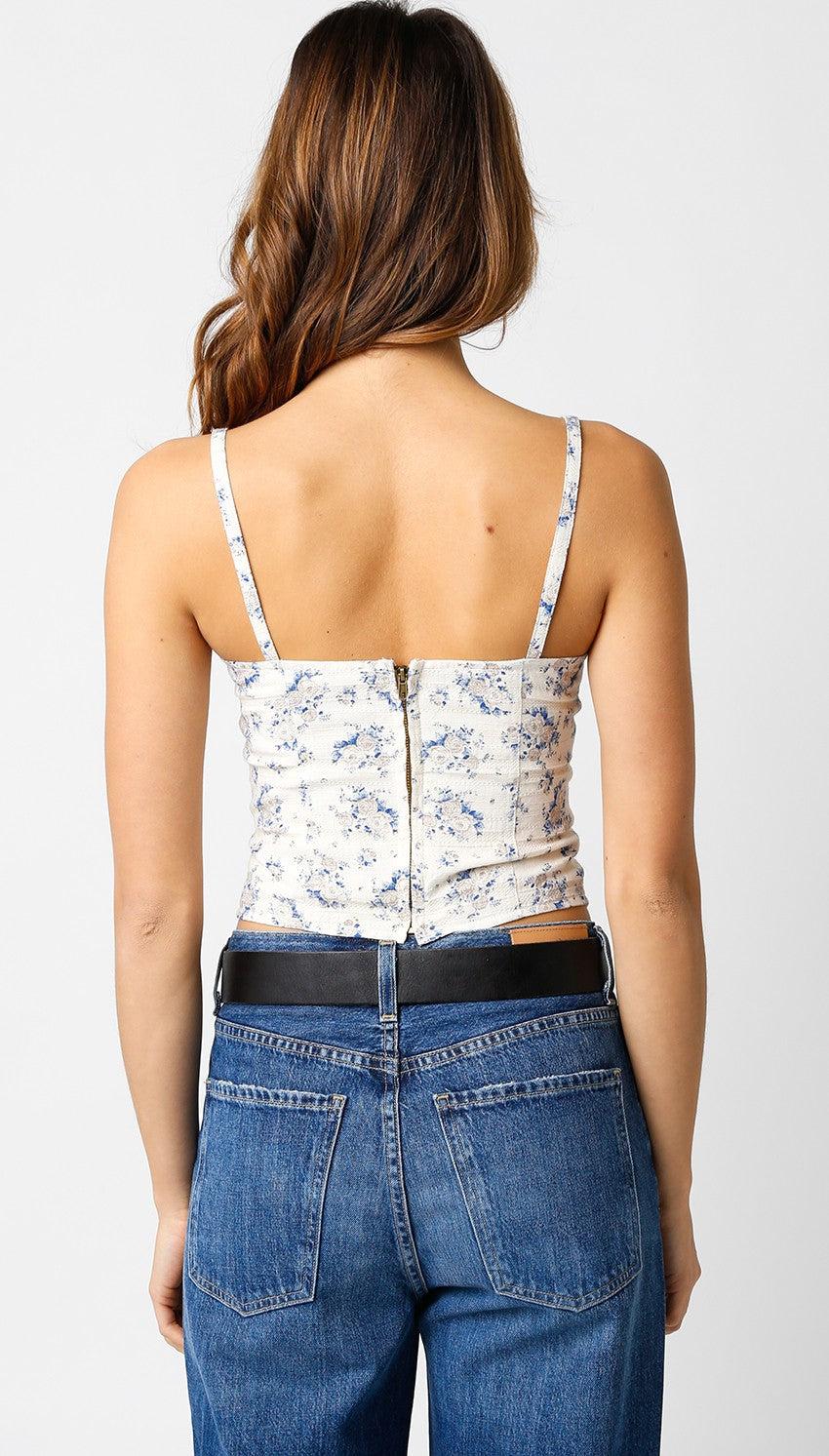 FINAL SALE Lena Ditsy Floral Corset Tank Top | Blue Cream Product Image