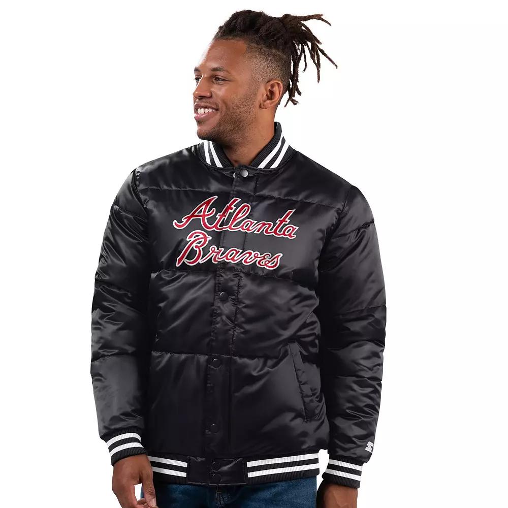 Men's Starter Black Atlanta Braves Full-Snap Satin Jacket, Size: Small Product Image