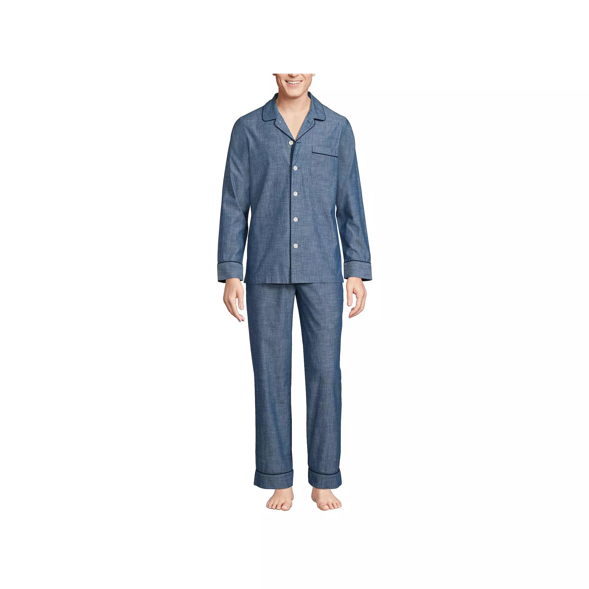 Men's Lands' End Essential Long Sleeve Top & Pants Pajama Set,  Product Image