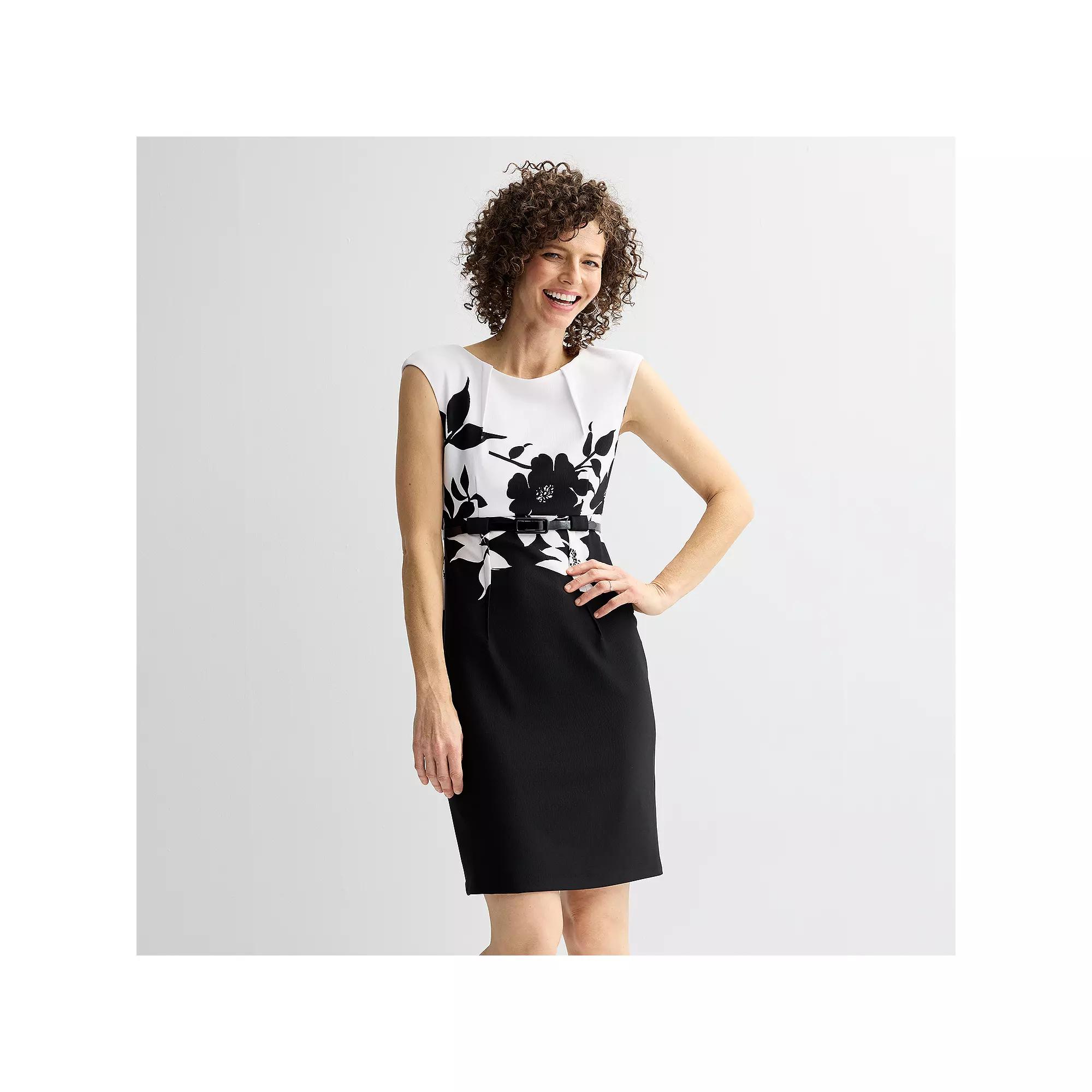 Womens Connected Apparel Crewneck Cap Sleeve Belted Bodycon Dress Product Image