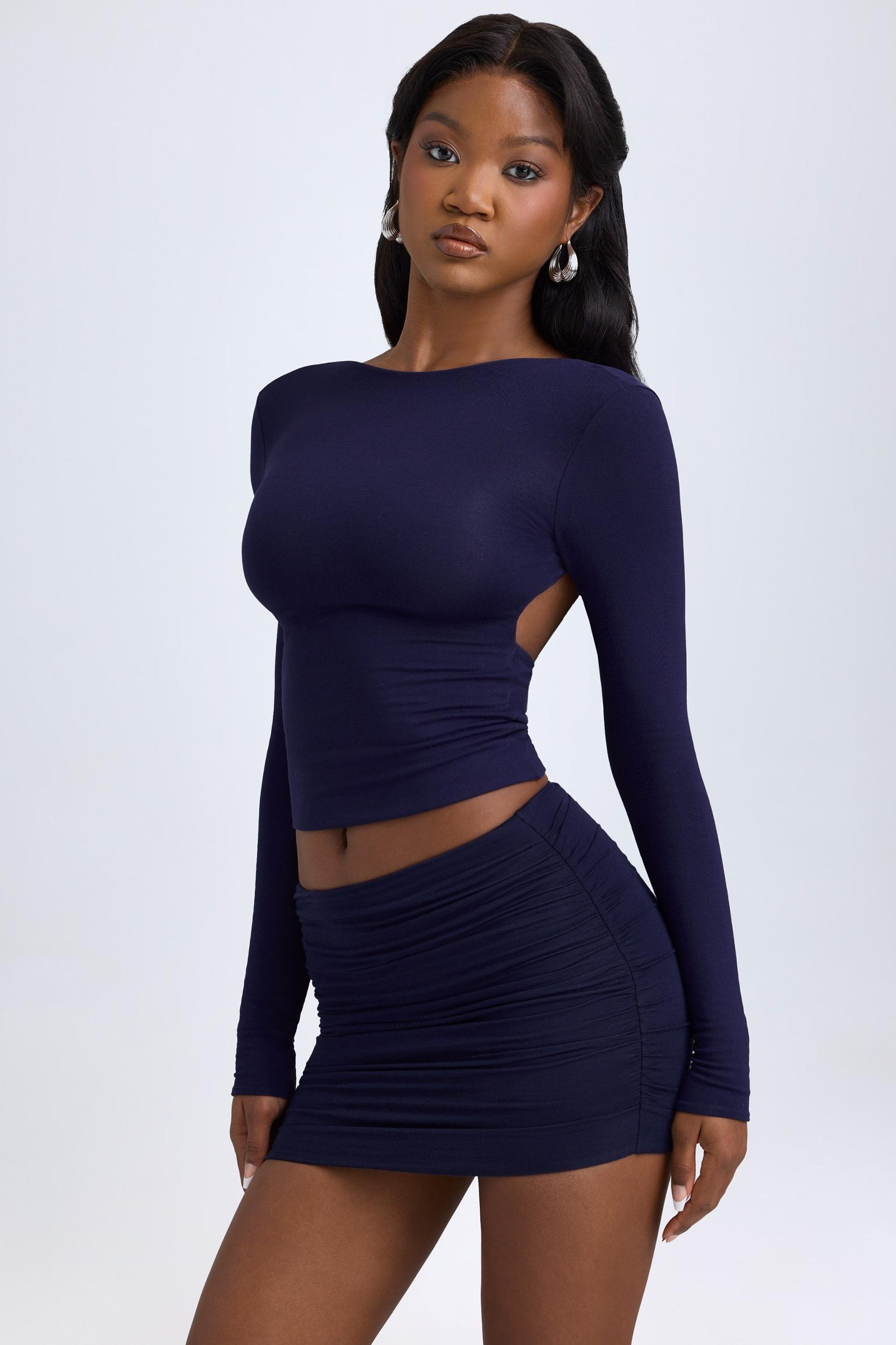 Modal High-Neck Open-Back Top in True Navy Product Image