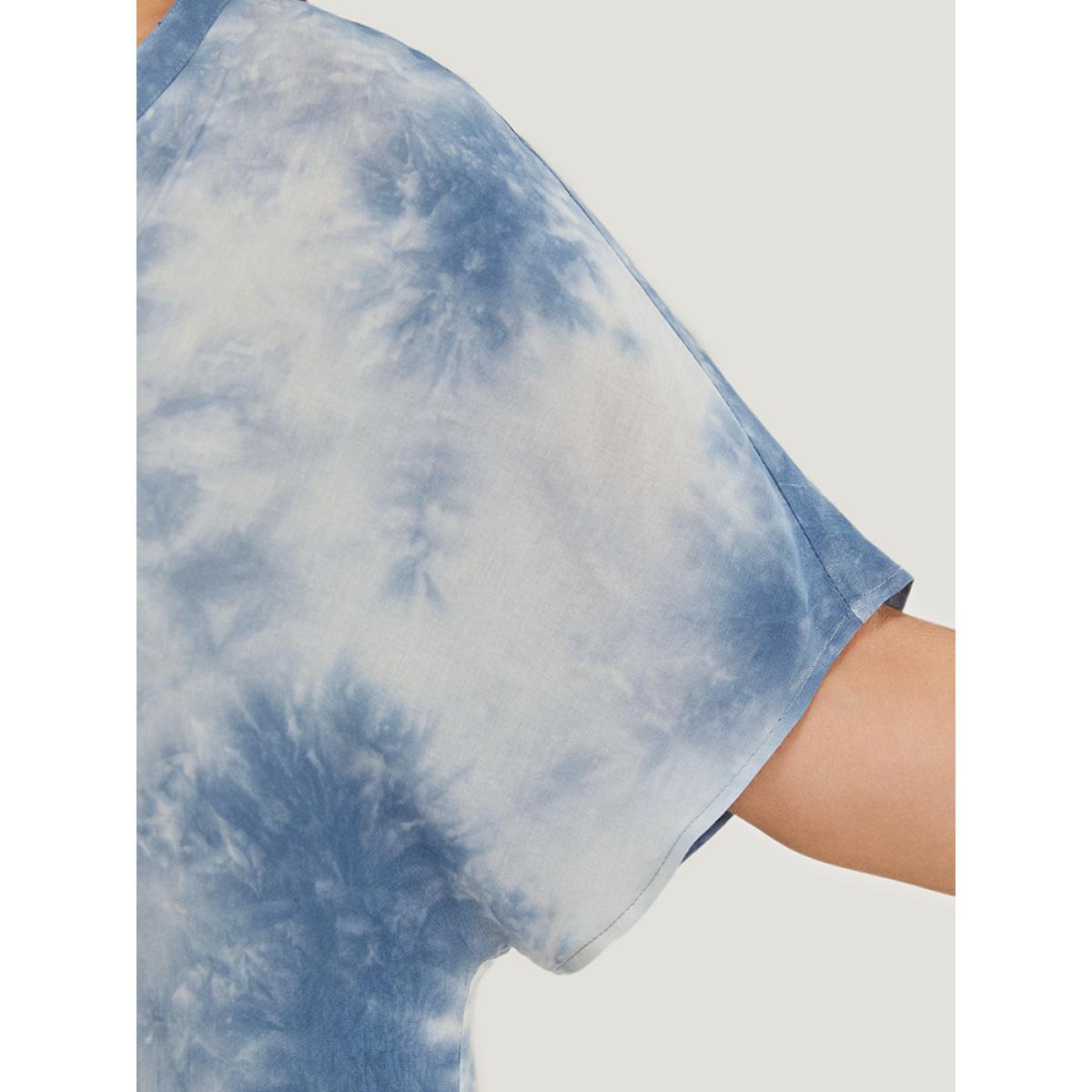 Plus Size Stone Tie Dye Notched Dolman Sleeve Blouse Women Vacation Short sleeve Notched collar Dailywear Blouses BloomChic 12/L Product Image
