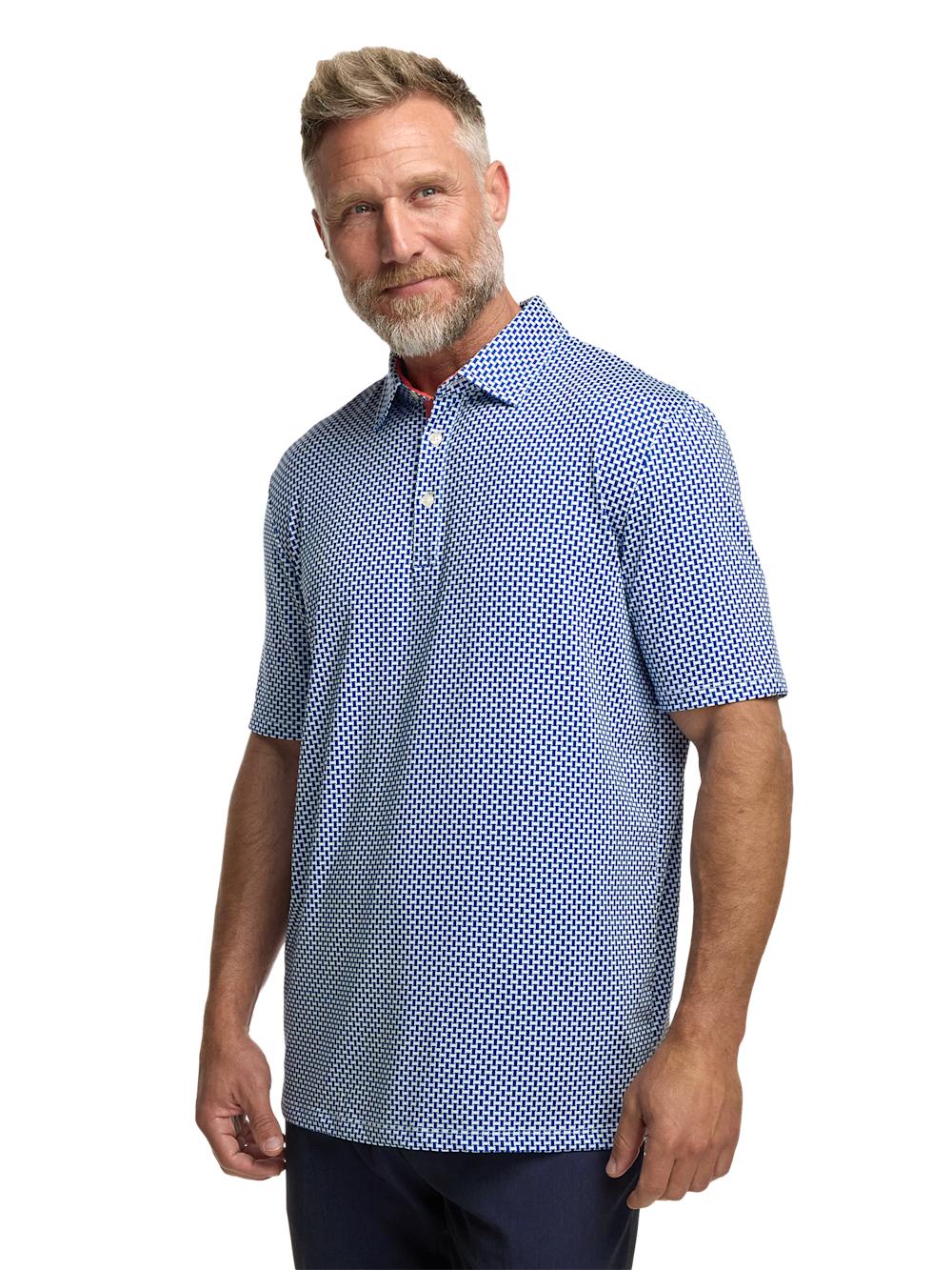 Performance Blend Three Button Patterned Performance Polo - Navy Product Image