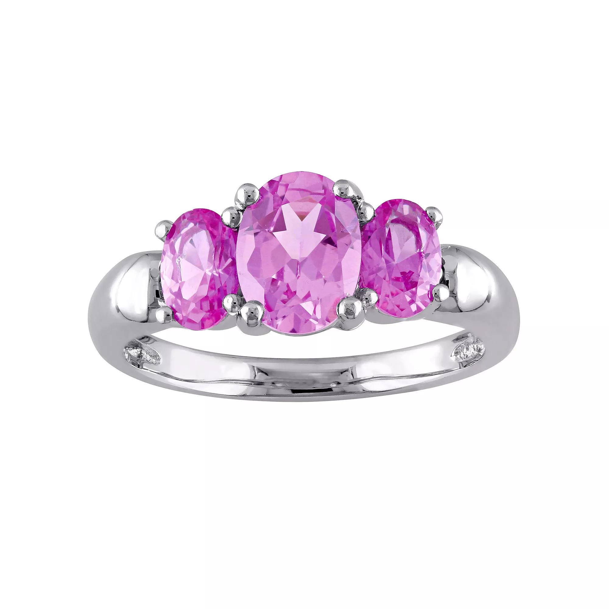 Stella Grace Sterling Silver Lab-Created Pink Sapphire 3-Stone Ring, Women's, Size: 7 Product Image