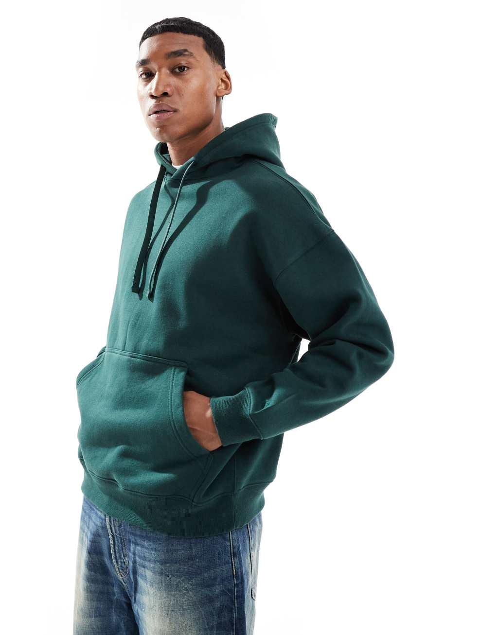 Pull&Bear basic hoodie in bottle green Product Image