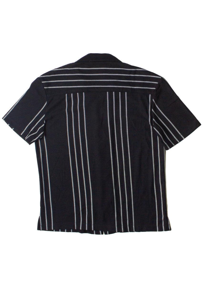 Ribbed White Stripe Black Button Up Shirt Product Image