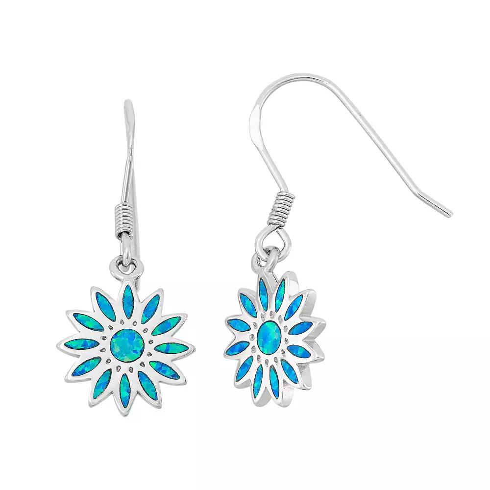 Lab-Created Blue Opal Sterling Silver Flower Drop Earrings, Women's Product Image