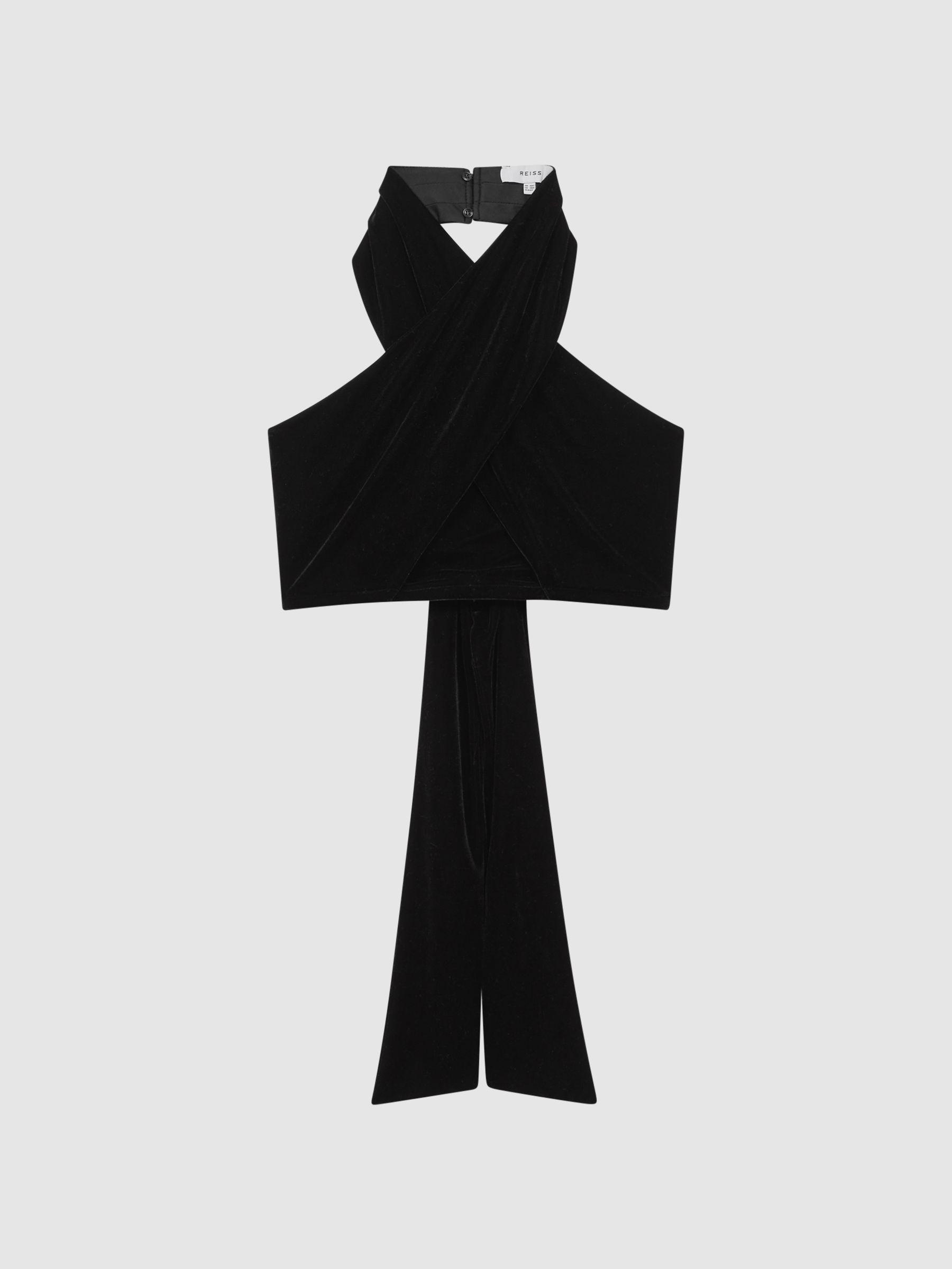 Velvet Halter Neck Cropped Top in Black Product Image