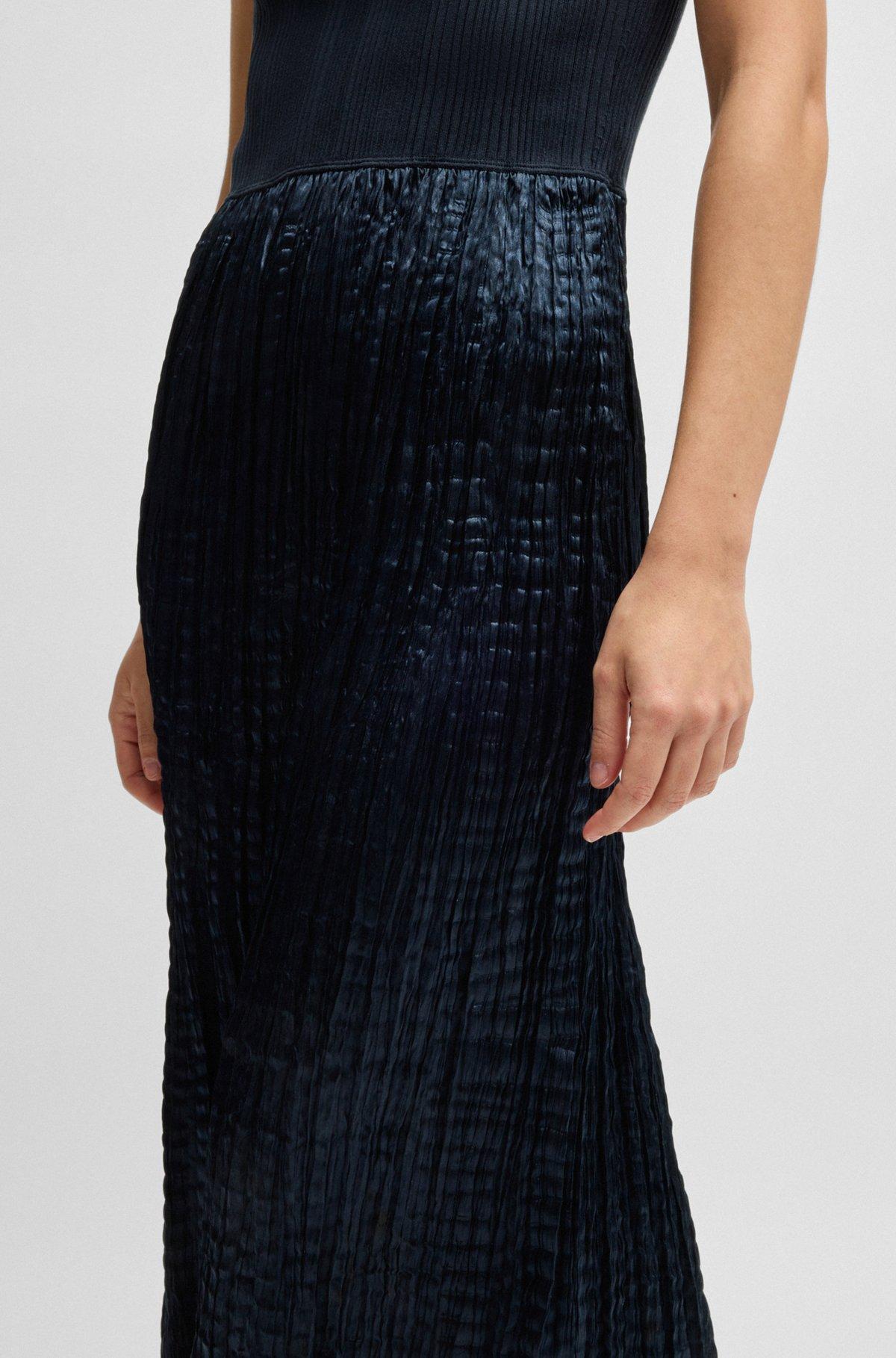 BOSS - Knitted dress with lustrous structured skirt - Dark Blue Product Image