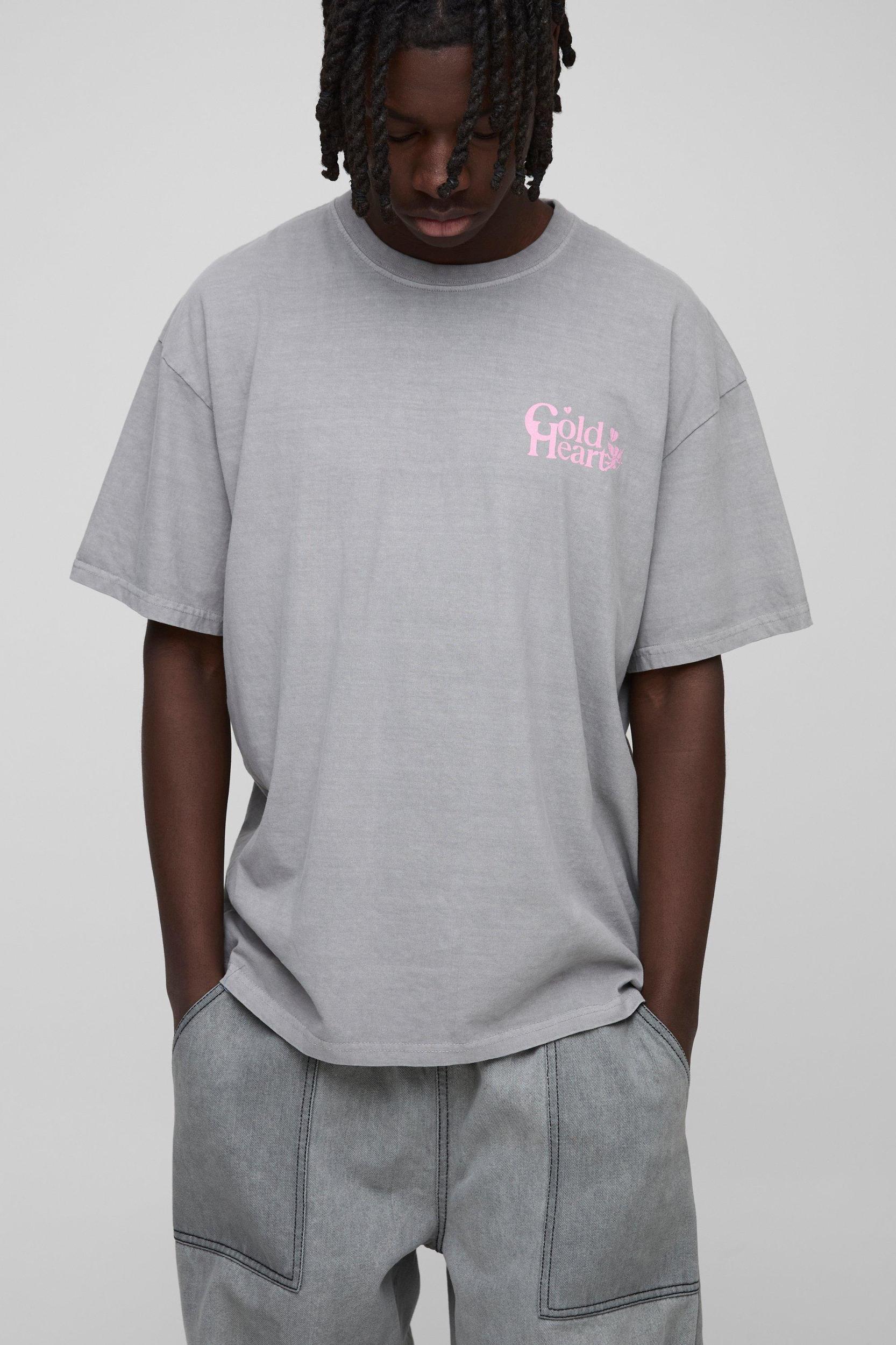 Oversized Cold Heart Slogan Print Washed T-Shirt | boohooMAN USA Product Image