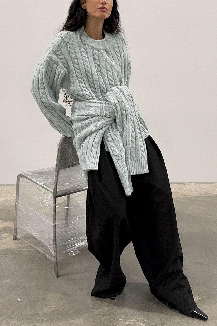 Cable Knitted Wrap Sweater Product Image