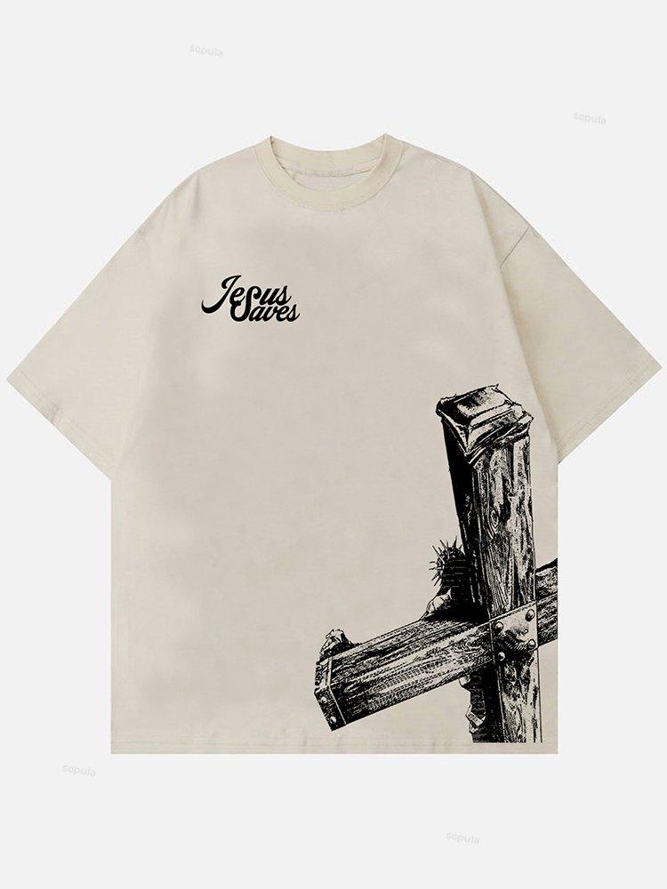Sopula Casual Jesus Saves Graphic Cotton Short Sleeve T-Shirt Product Image