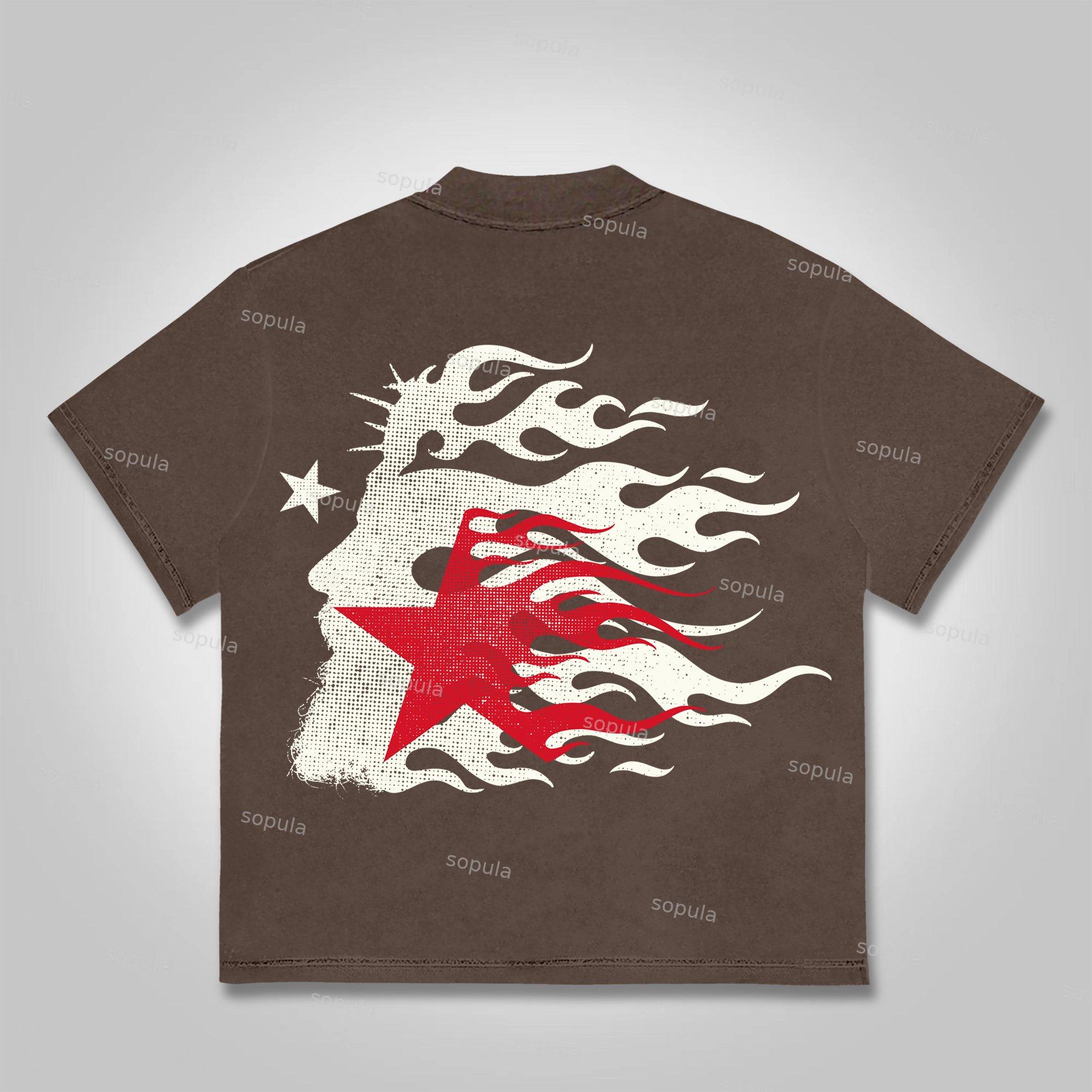 Jesus Flame Silhouette Network Vintage Graphic Cotton T-Shirt Product Image