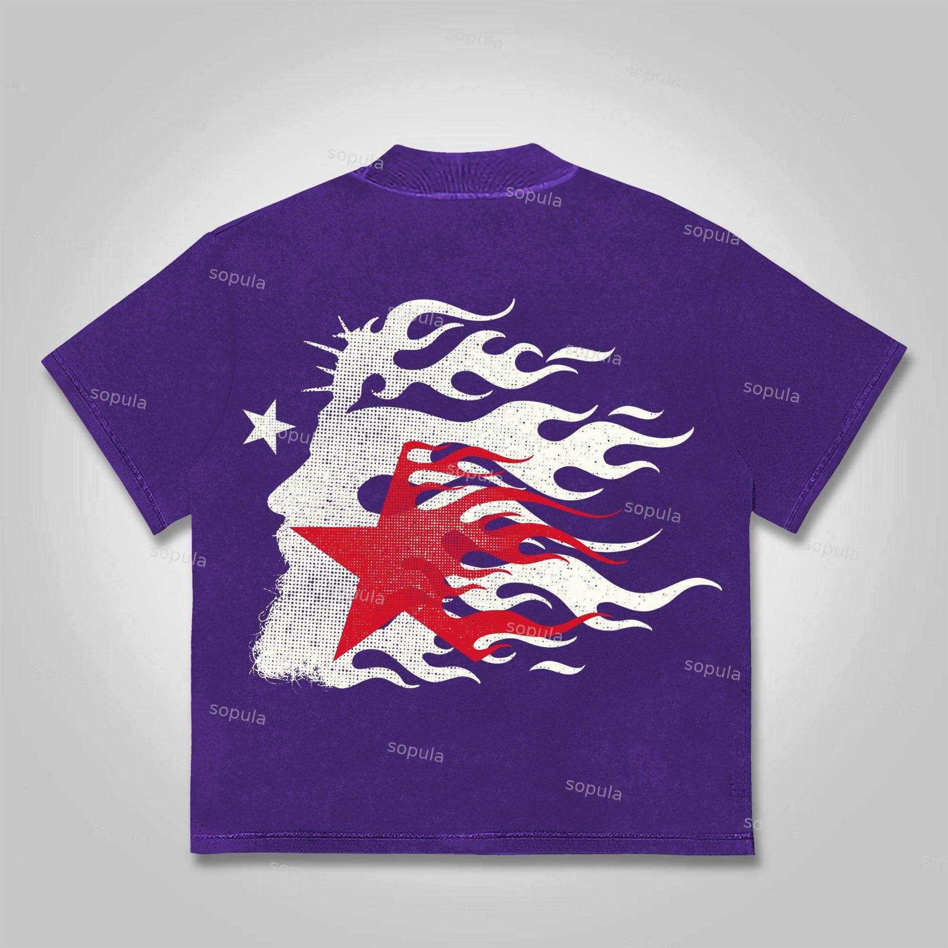 Jesus Flame Silhouette Network Vintage Graphic Cotton T-Shirt Product Image