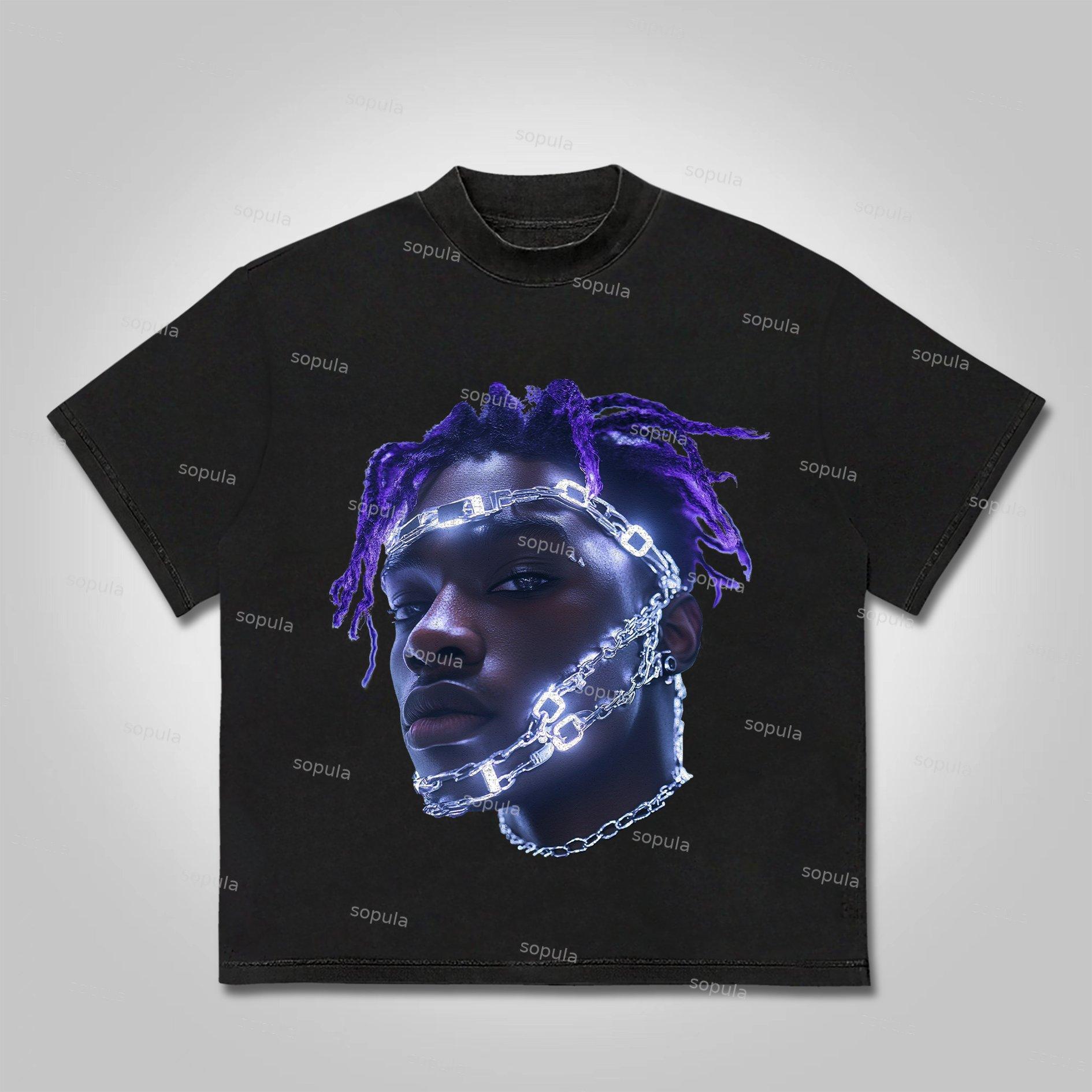 Sopula Vintage Sci-Fi Street Portrait Graphic Print Cotton T-Shirt Product Image