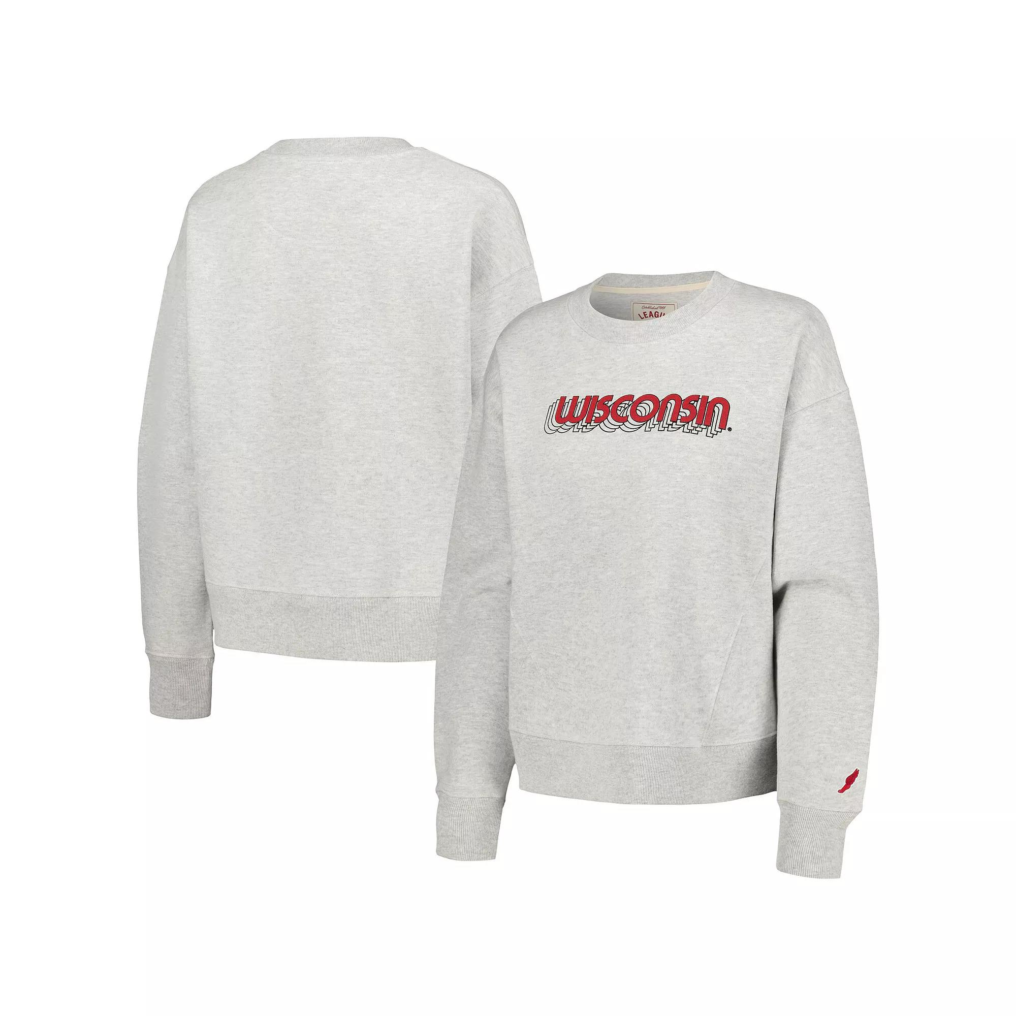 Women's League Collegiate Wear Ash Wisconsin Badgers Boxy Pullover Sweatshirt,  Product Image
