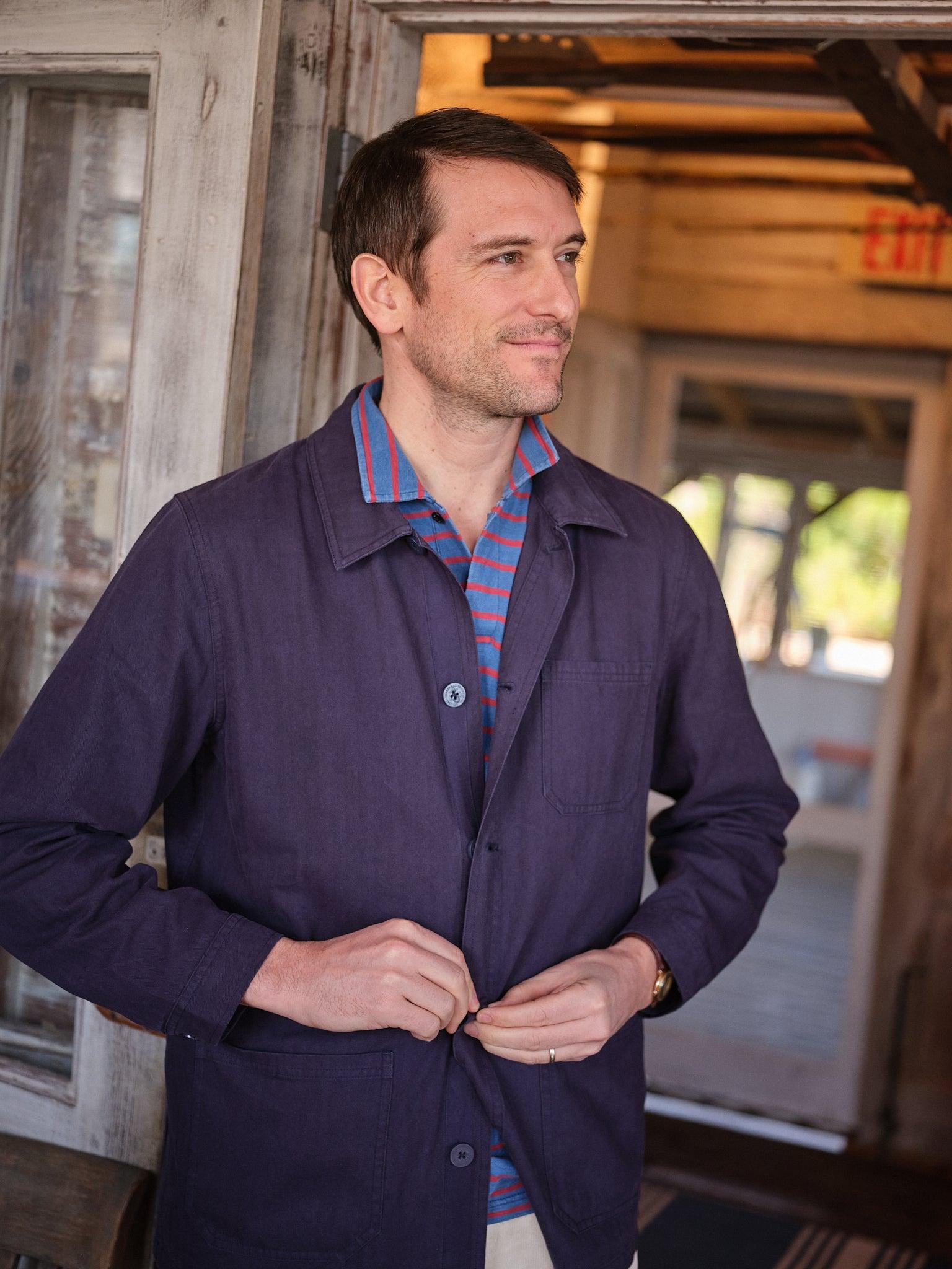 French Workman’s Jacket in Navy Herringbone Product Image