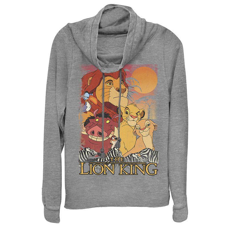 Disney's Lion King Juniors' Happy Group Sunset Cowlneck Graphic Lightweight Long Sleeve, Girl's,  Product Image
