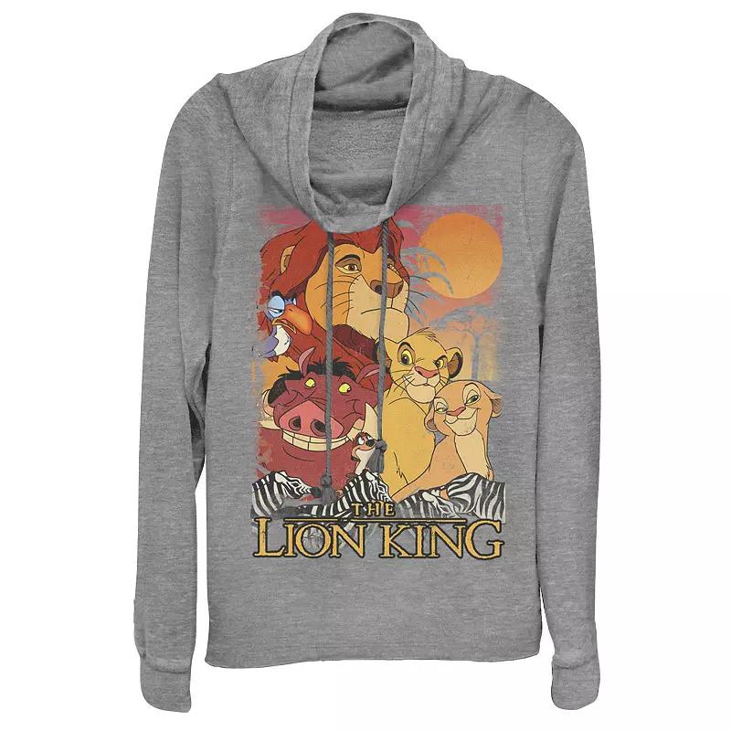 Disney's Lion King Juniors' Happy Group Sunset Cowlneck Graphic Lightweight Long Sleeve, Girl's,  Product Image