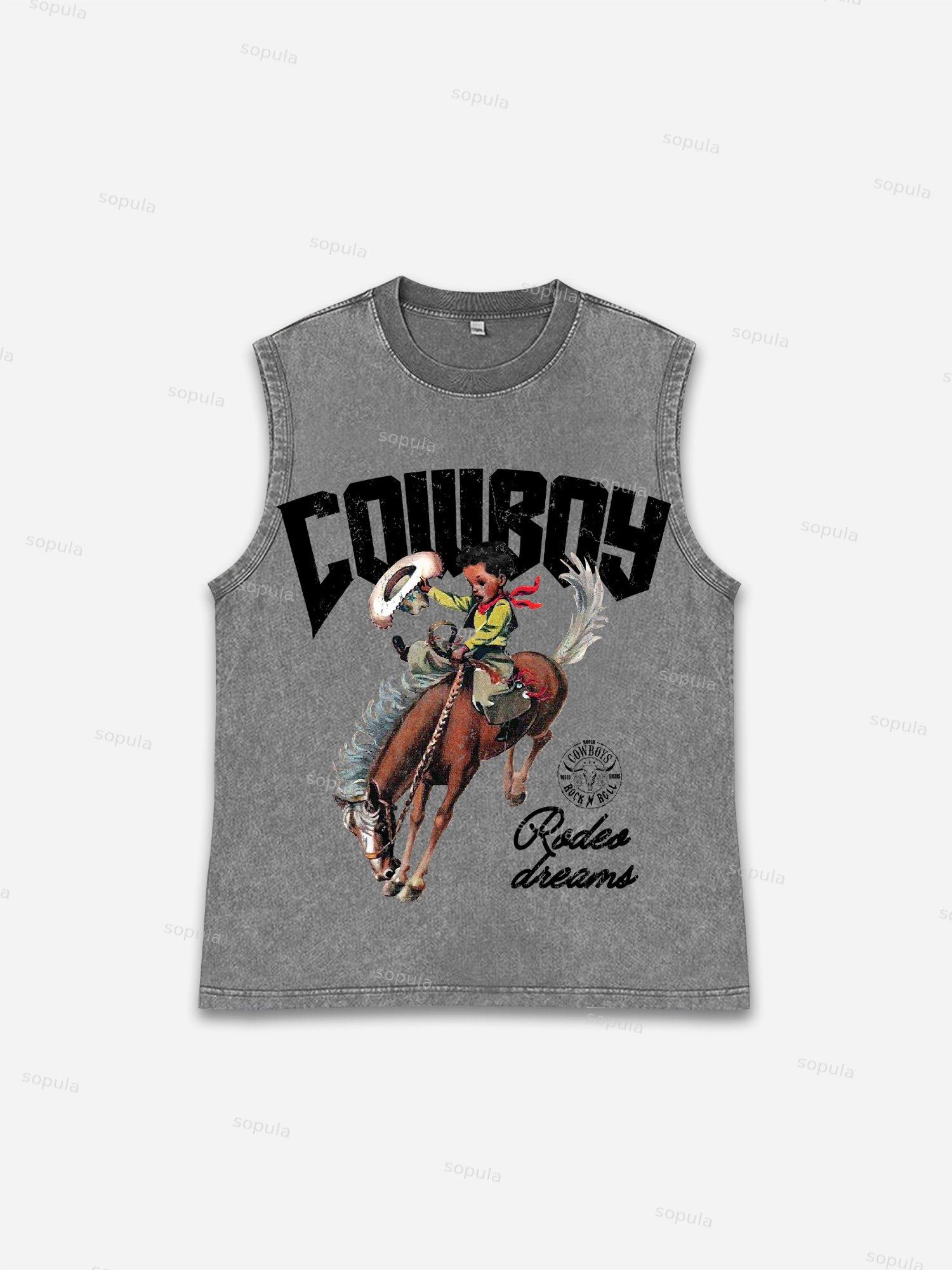 Sopula Cowboy Rodeo Dreams Print Wash Tank Top Product Image