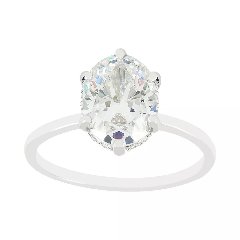 SIRI USA by TJM Sterling Silver Cubic Zirconia 9 mm x 7 mm Oval Solitaire Ring, Women's Product Image