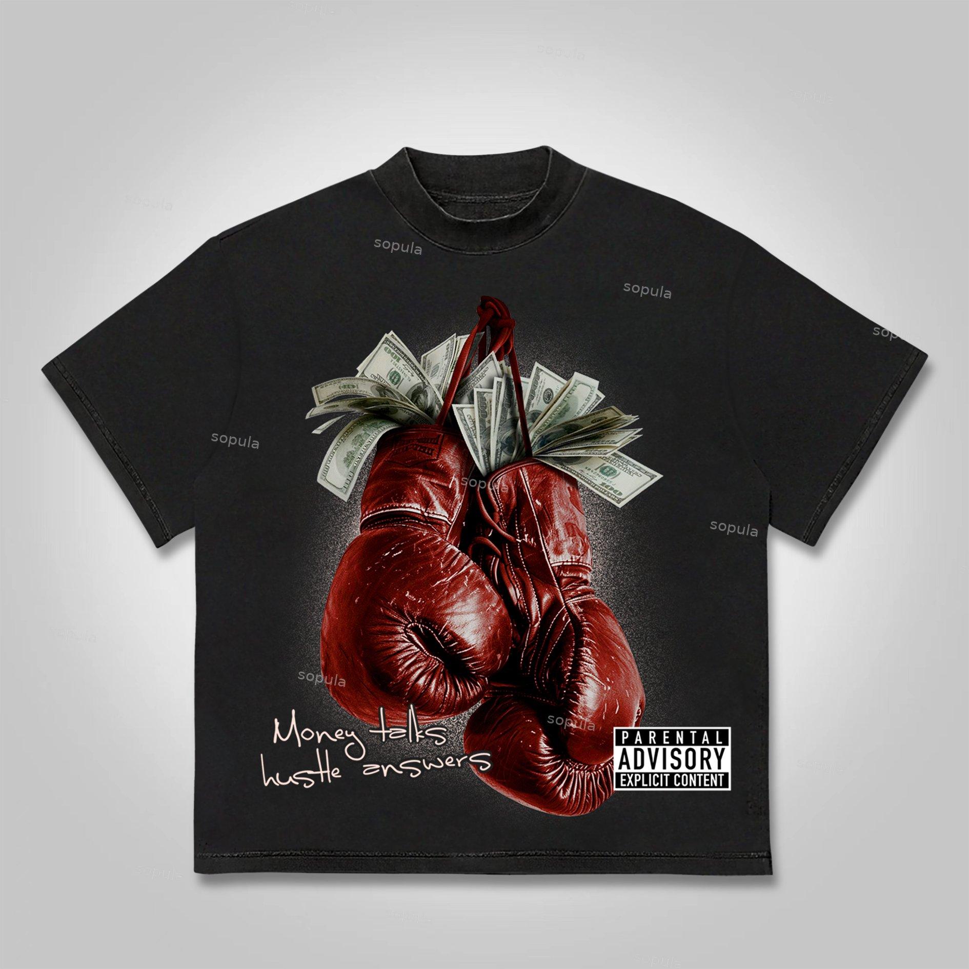 Sopula Money Boxing Gloves Printed Graphics Cotton T-Shirt Product Image