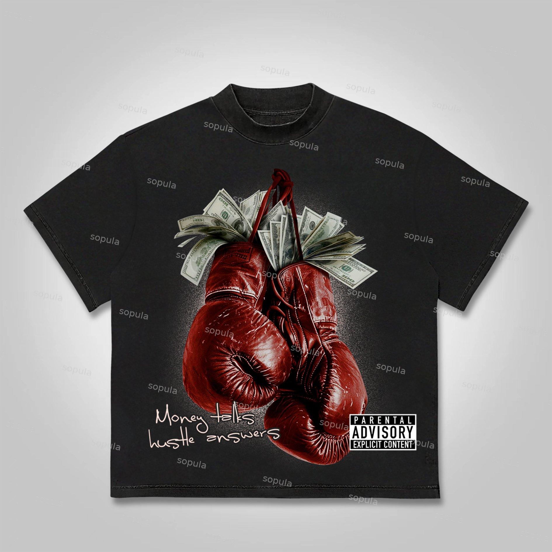 Sopula Money Boxing Gloves Printed Graphics Cotton T-Shirt Product Image