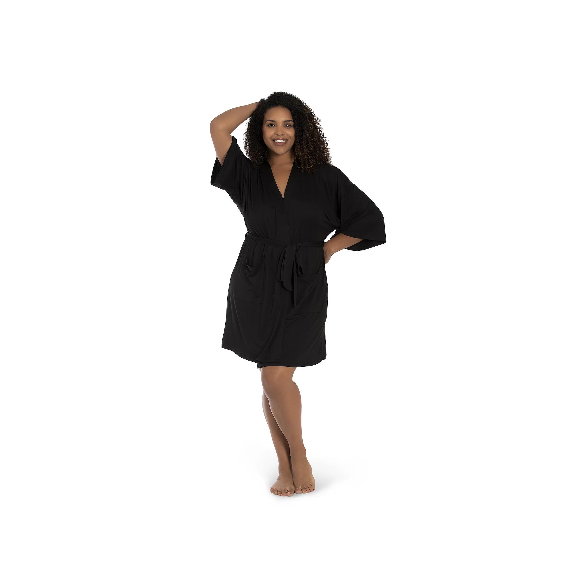 Plus Size Lilac+London Wrap Robe, Women's, Size: 1XL, Black Product Image