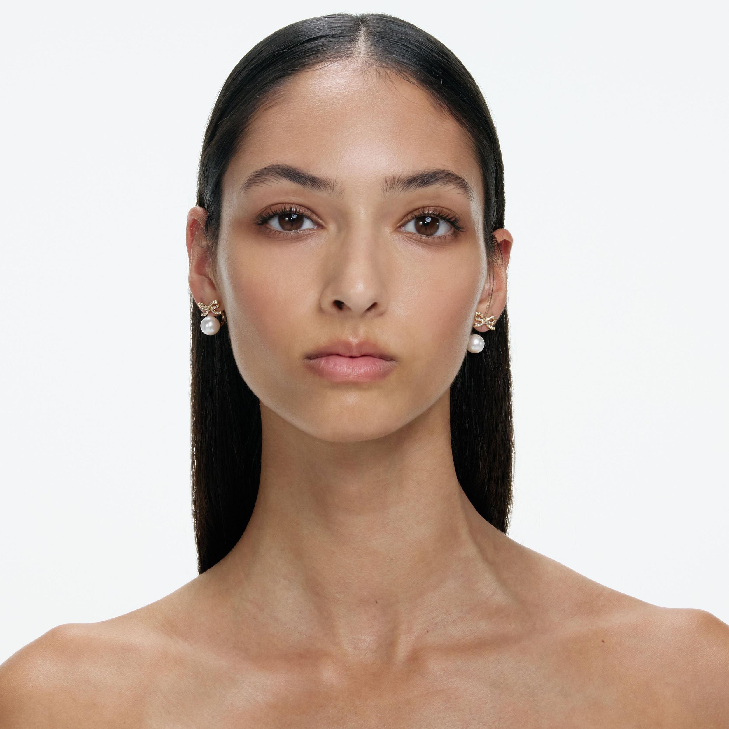 Gold Bow Pearl Jacket Earrings Product Image