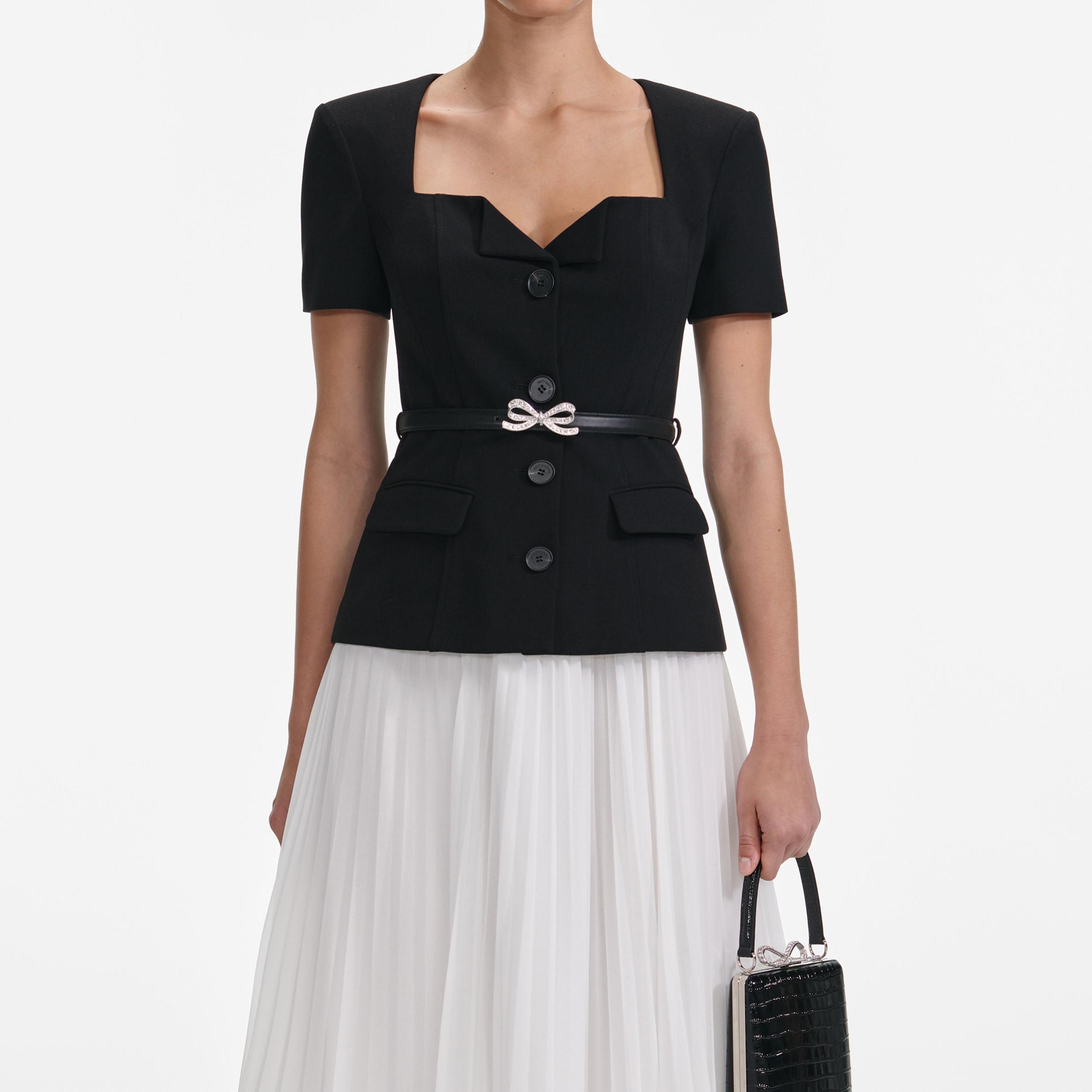 Black Tailored Contrast Chiffon Midi Dress Product Image