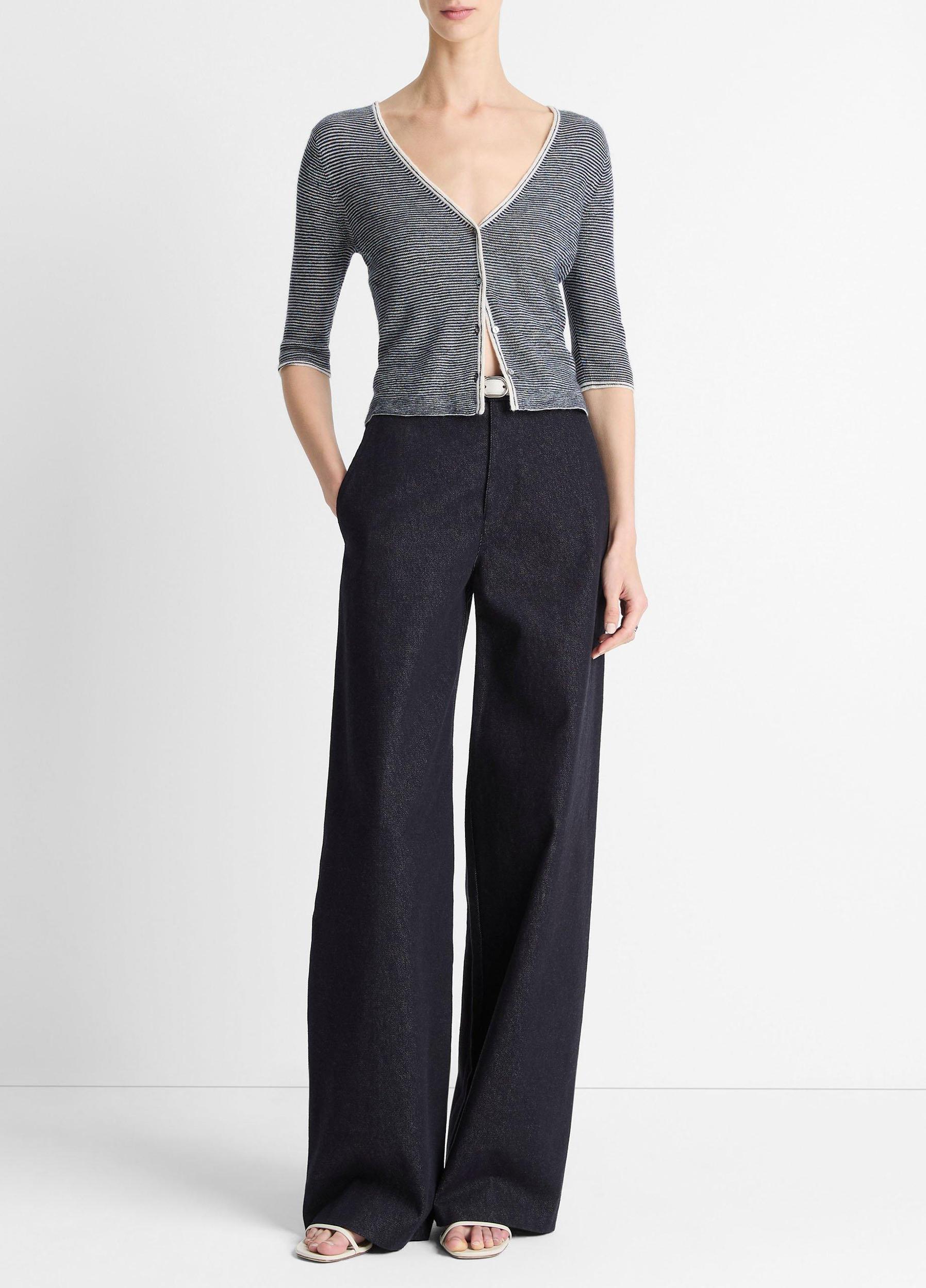 Micro-Stripe Cashmere-Silk Cardigan Product Image