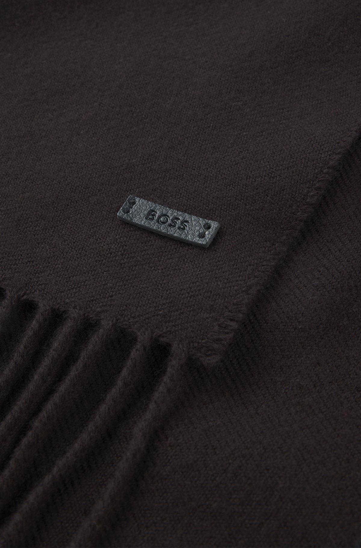 Wool scarf with faux-leather logo patch Product Image