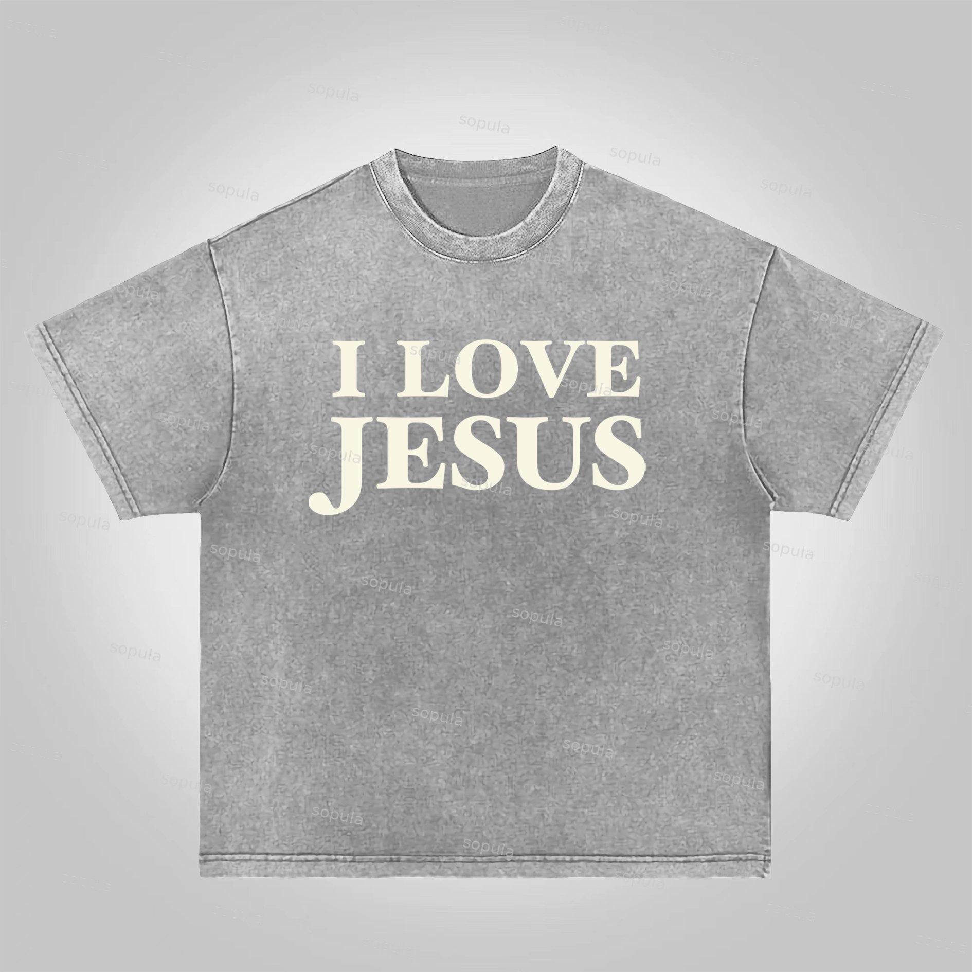 Sopula I Love Jesus. Jesus Loves The World Graphics Acid Washed T-shirt Product Image
