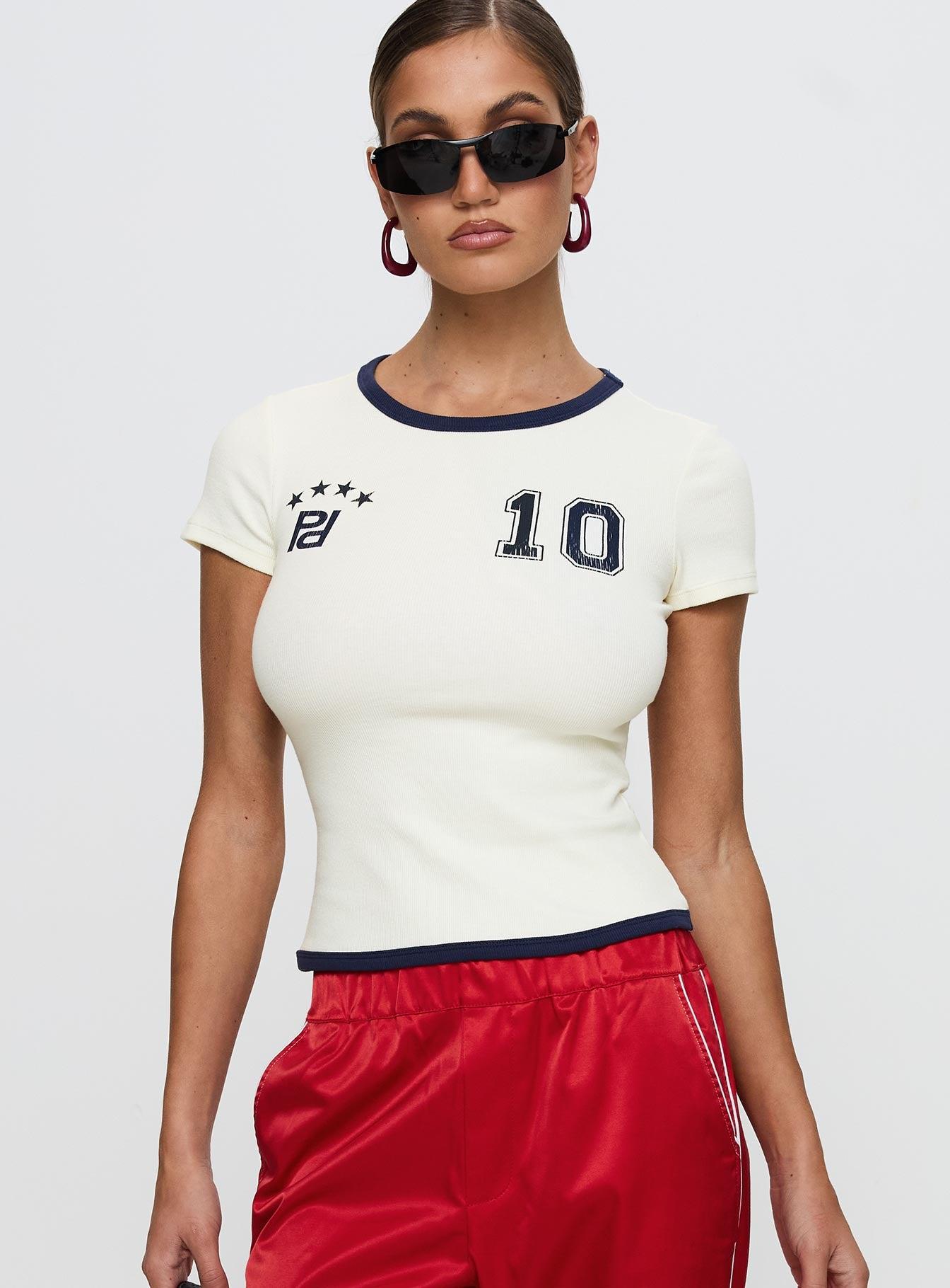 Track Record Graphic Top Cream Product Image