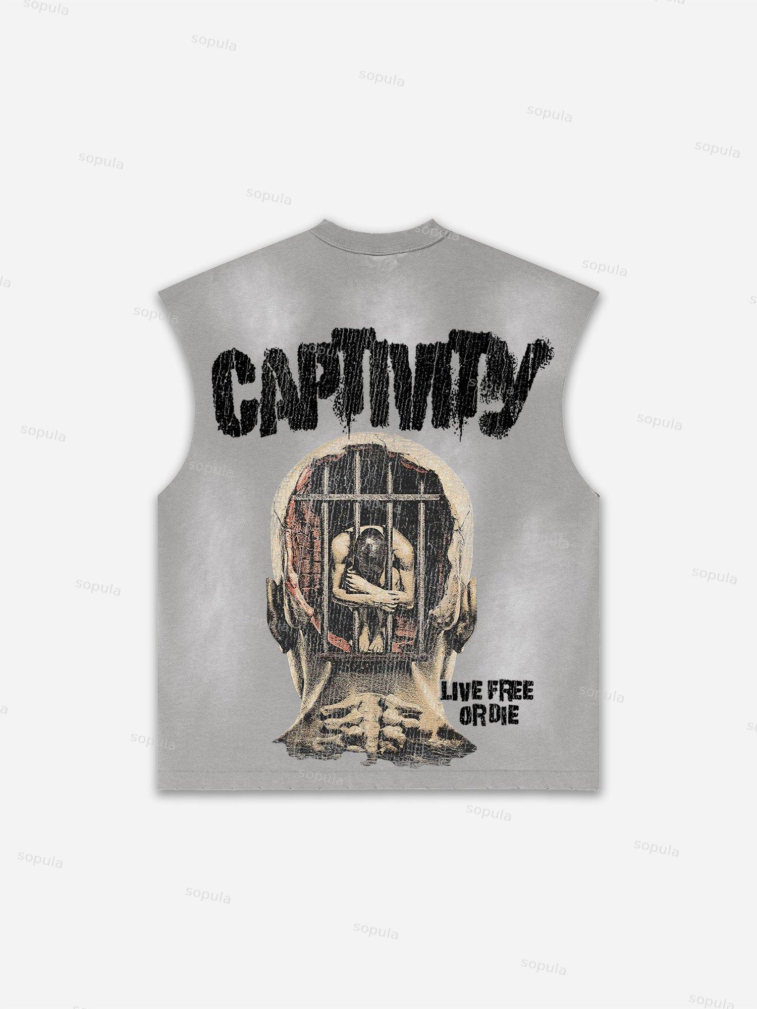 Captivity Live Free Or Die Print Distressed Tank Top Product Image