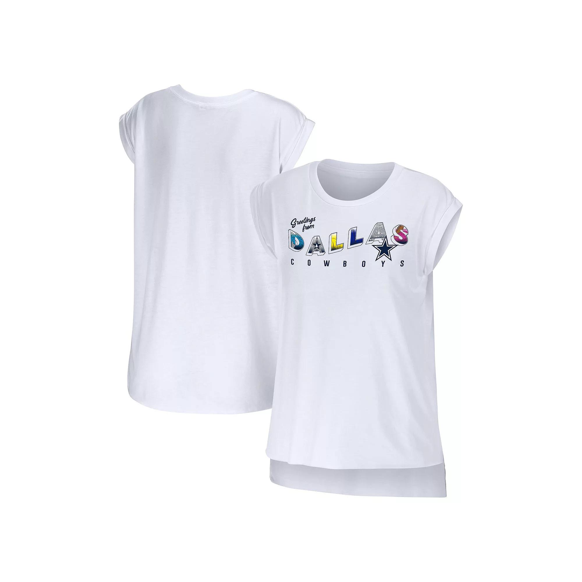 Women's WEAR by Erin Andrews White Dallas Cowboys Greetings From Muscle T-Shirt,  Product Image