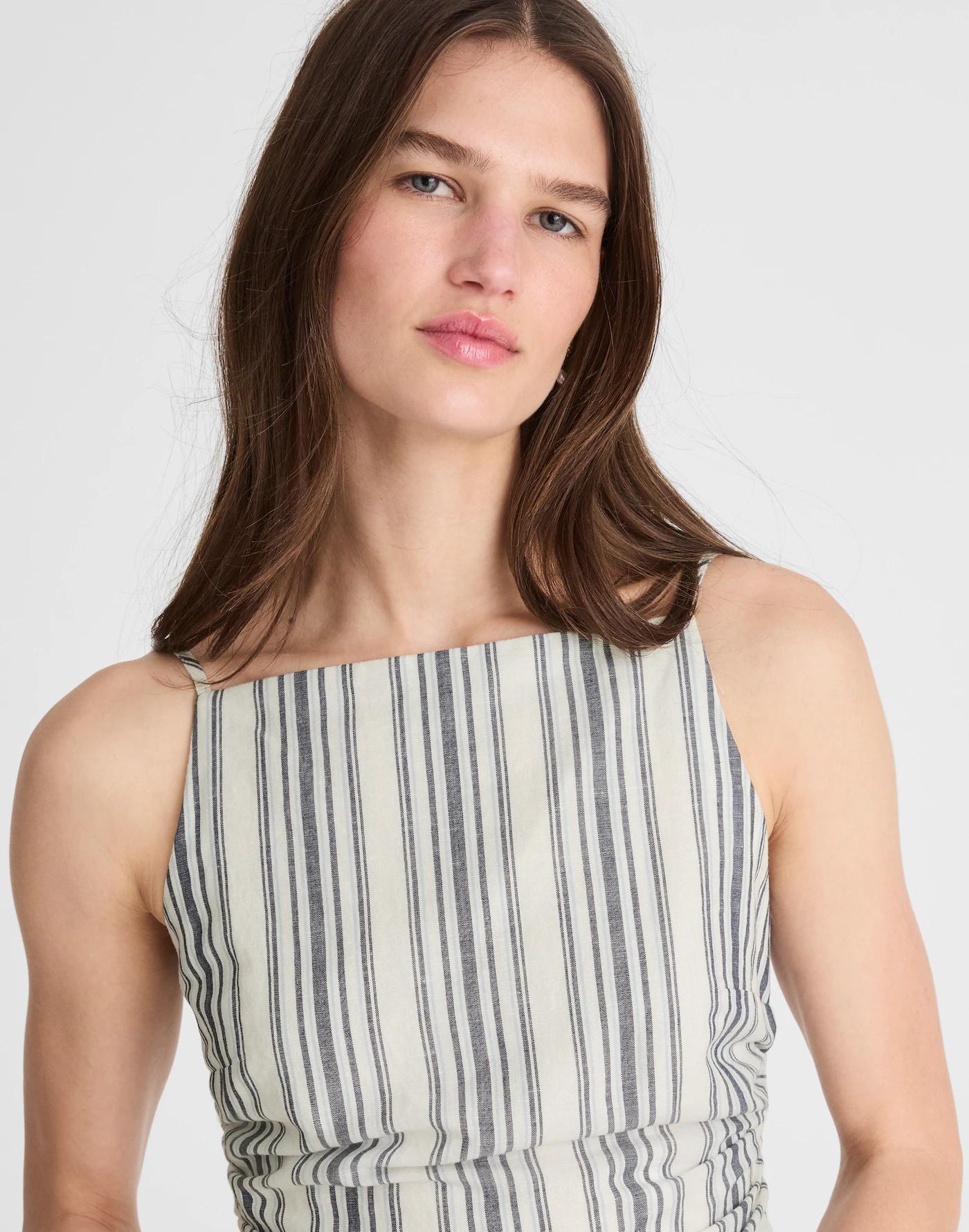 Ruched Squareneck Tank in Linen-Cotton Product Image