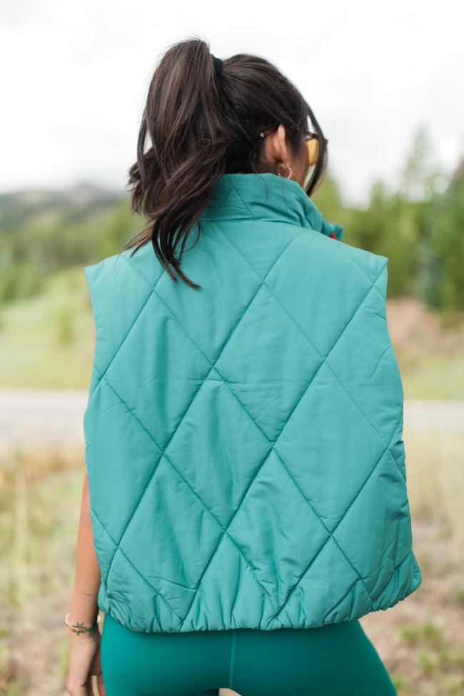 Mountainside Moment Teal Cropped Puffer Vest FINAL SALE Product Image