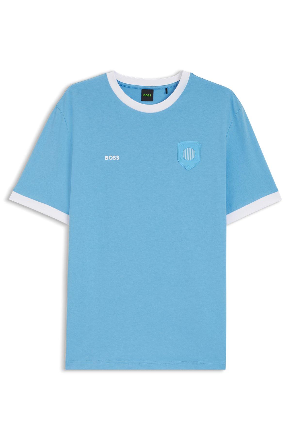 Stretch-cotton T-shirt with country flag and logo Product Image