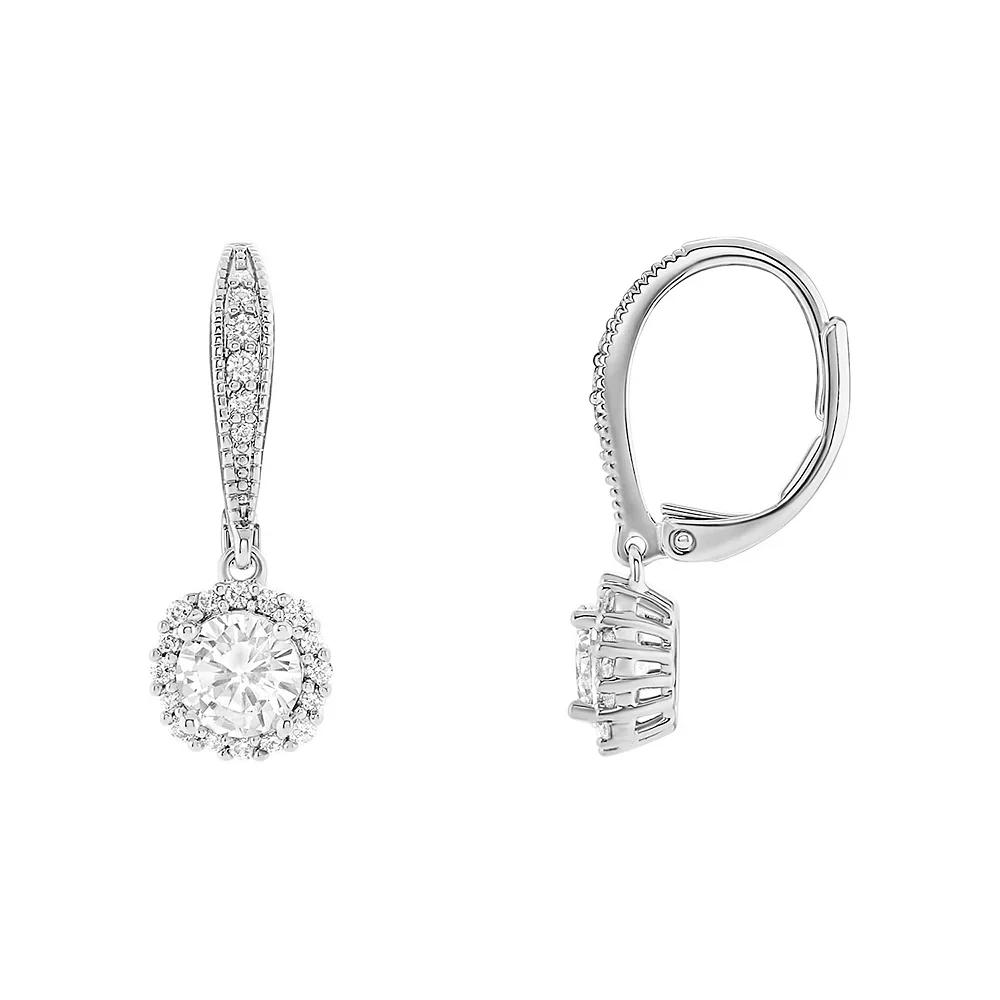 PRIMROSE Pave Cubic Zirconia Leverback Drop Earrings, Women's, Silver Tone Product Image