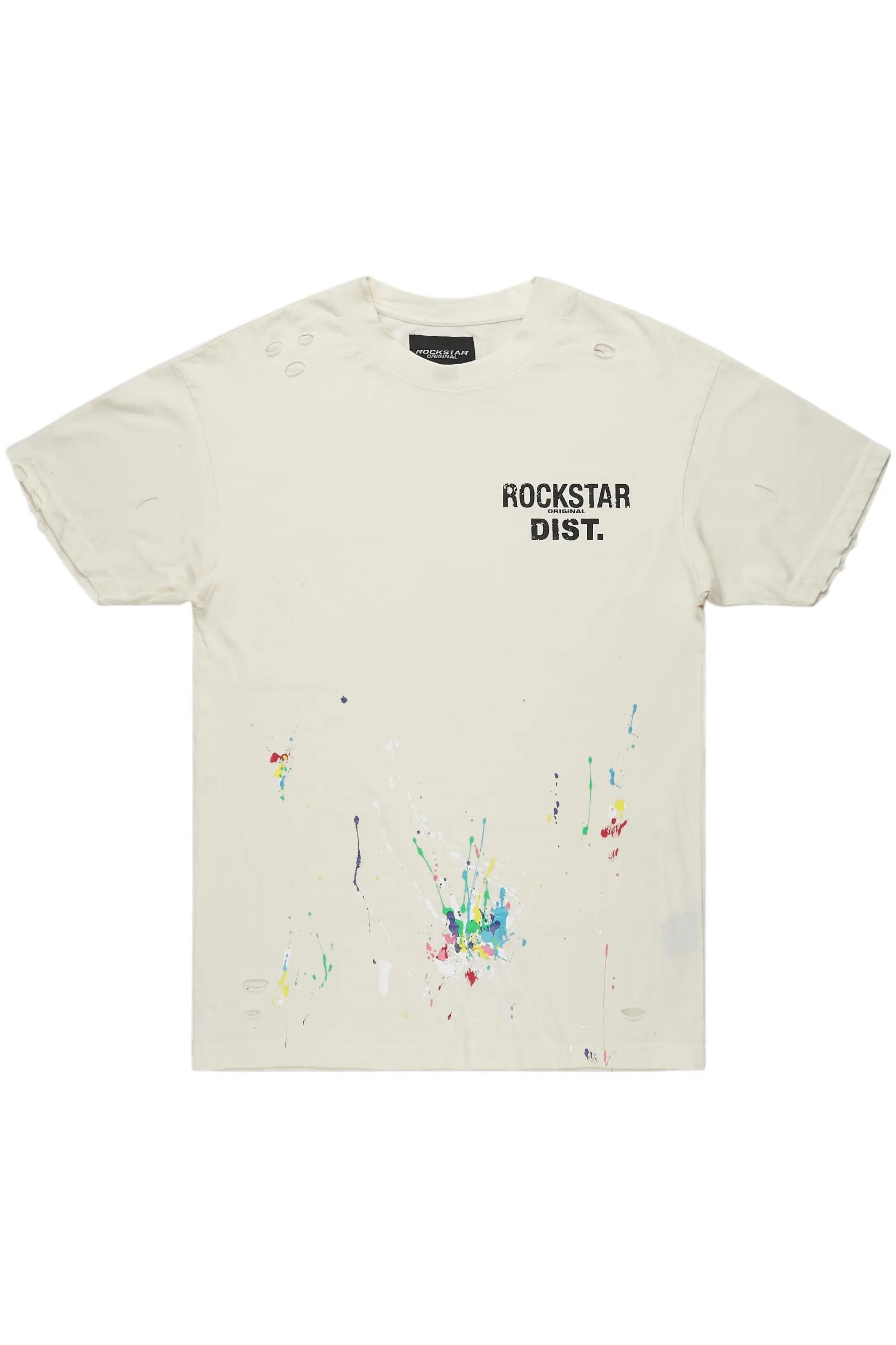 Ramsay Vintage Sand Oversized Distressed Graphic T-Shirt Male Product Image