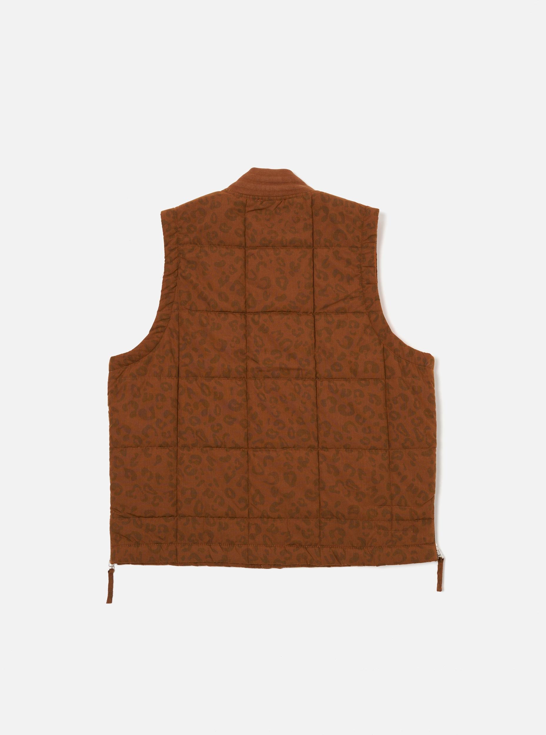 Universal Works Carlton Gilet in Orange Leopard Recycled Polytech Product Image