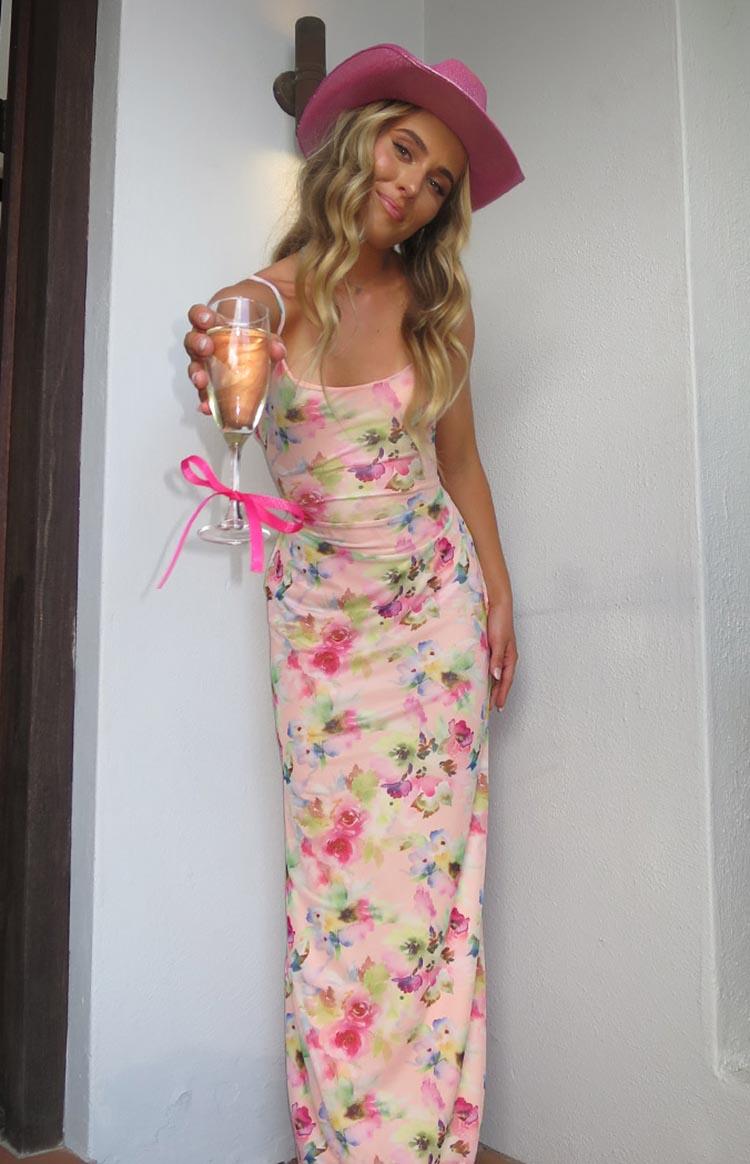 Aster Pink Floral Mesh Maxi Dress Product Image