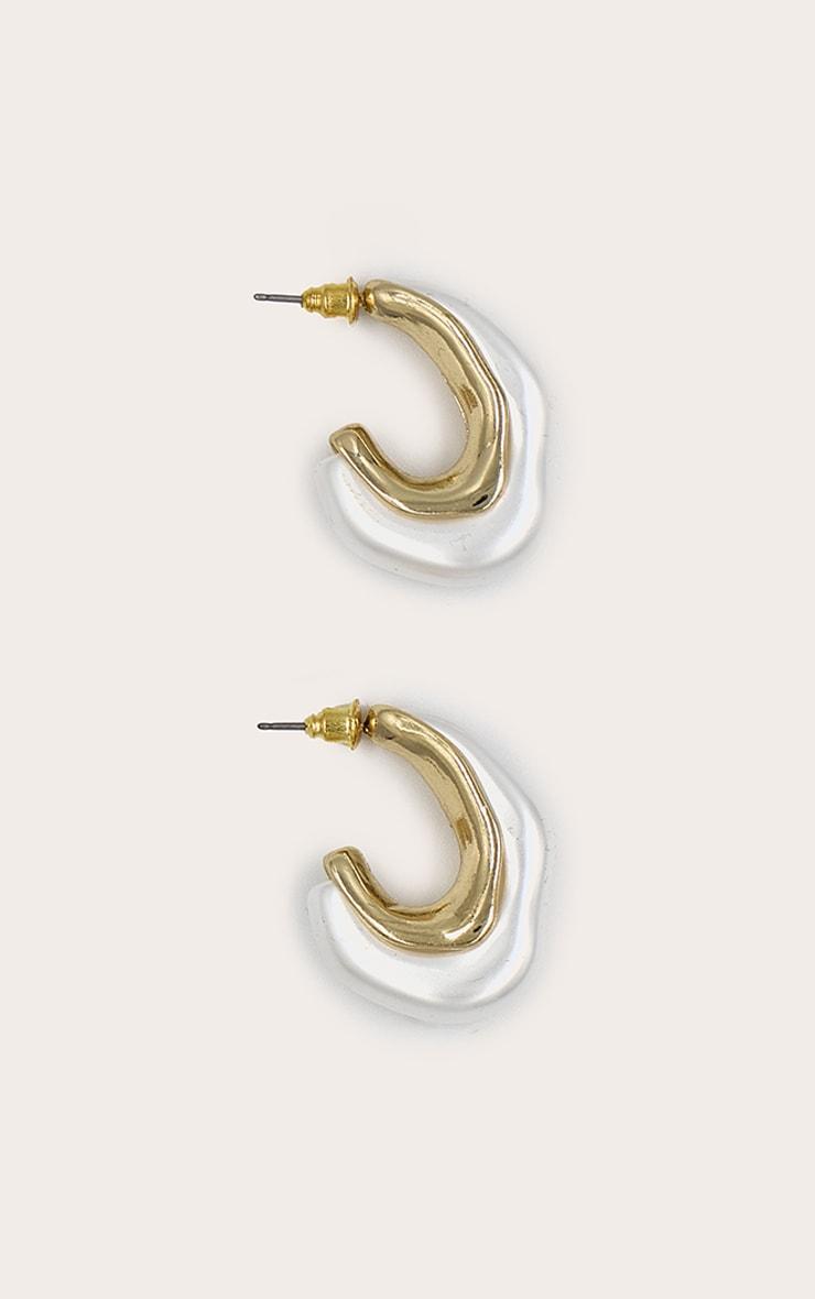 Gold Abstract Pearl Hoop Earrings Product Image