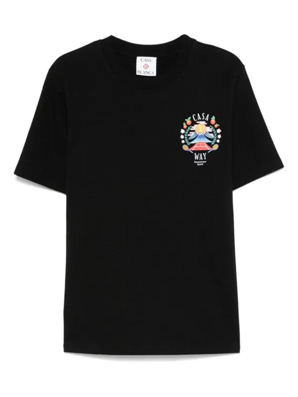 CASABLANCA Mens Casa Way Mountain Brand-print Cotton-jersey T-shirt In Black Product Image