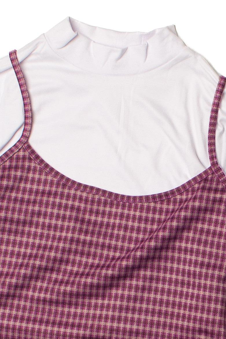 2 Piece Plaid Mini Dress With Long Sleeve Tee Product Image