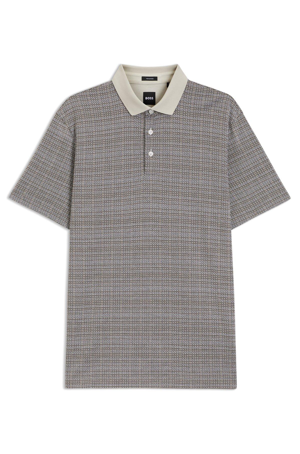 Grid-pattern polo shirt in mercerised cotton Product Image