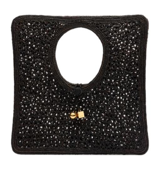 JACQUEMUS Carre Spiaggia Embellished Braided Raffia Tote In Black Product Image