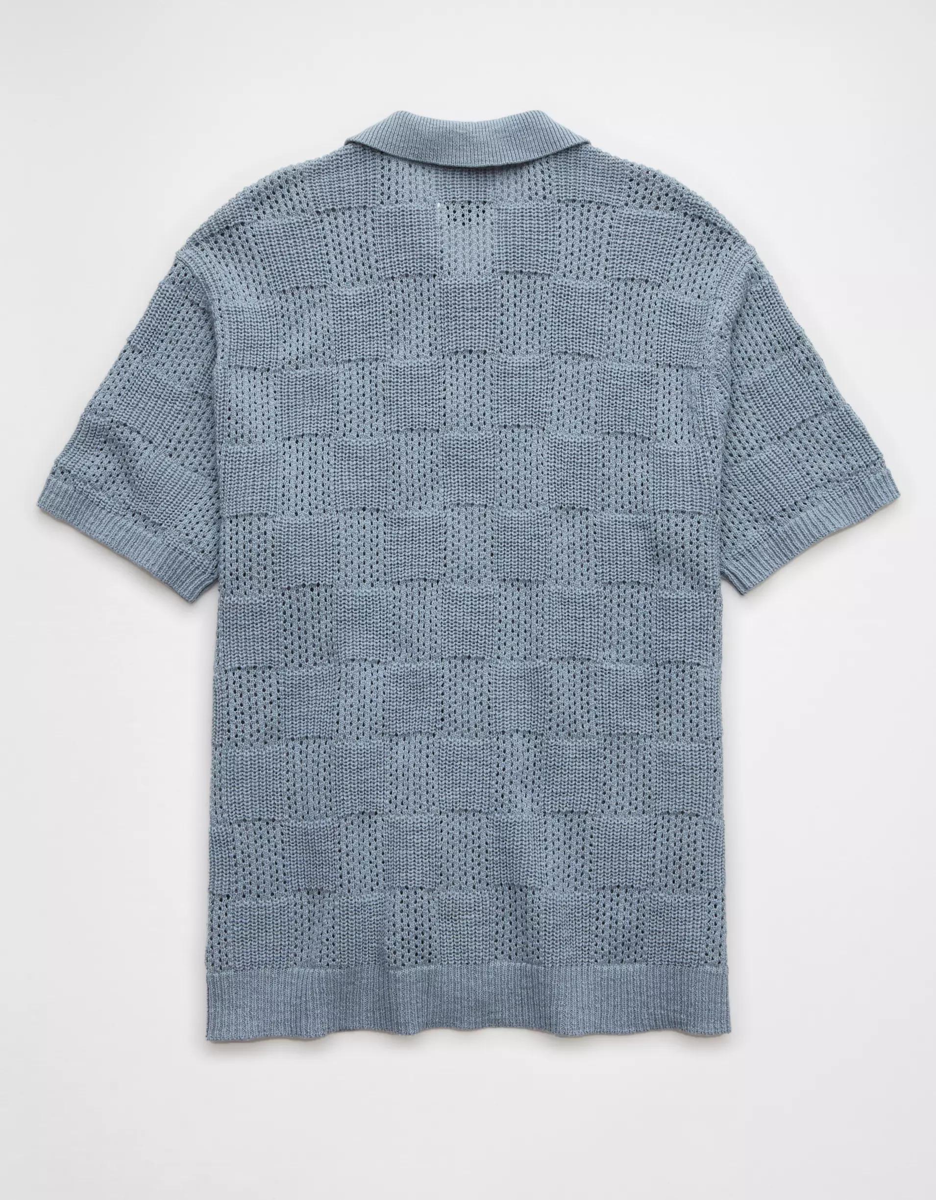 AE Weekend Checkerboard Button-Up Sweater Polo Shirt Product Image